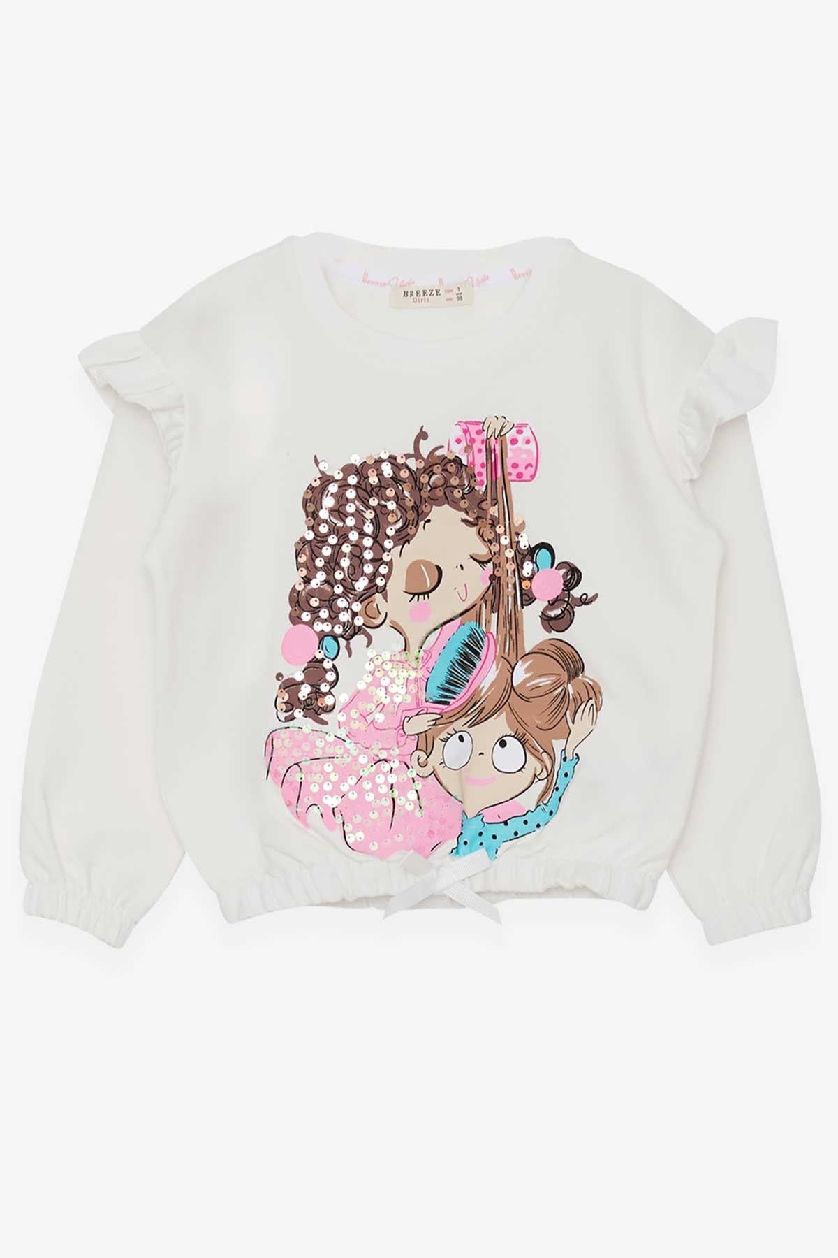 Breeze Kız Çocuk Sweatshirt Fiyonklu Pullu Ekru (3-7 Yaş)