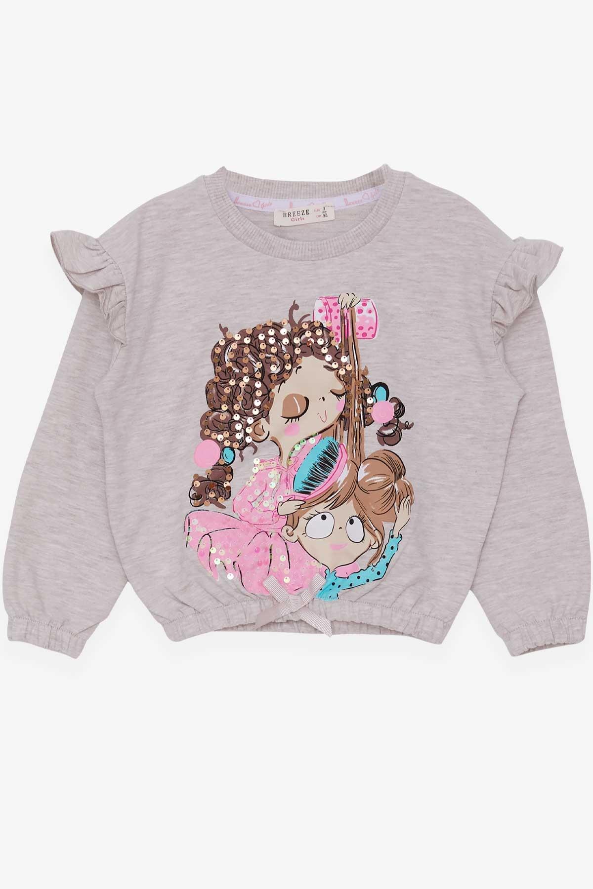 Breeze Kız Çocuk Sweatshirt Fiyonklu Pullu Bej Melanj (3-7 Yaş)