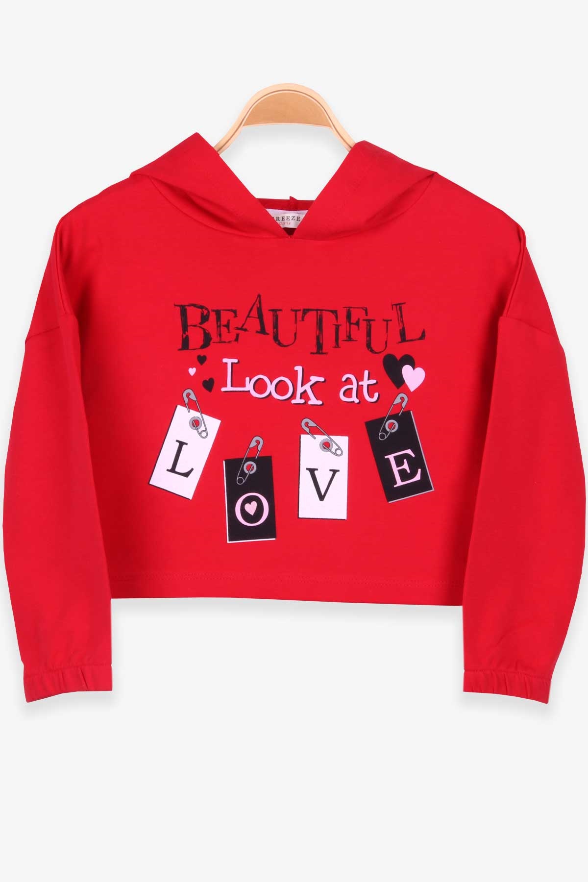 Breeze Kız Çocuk Sweatshirt Göbek Üstü Baskılı Kırmızı (4-8 Yaş)