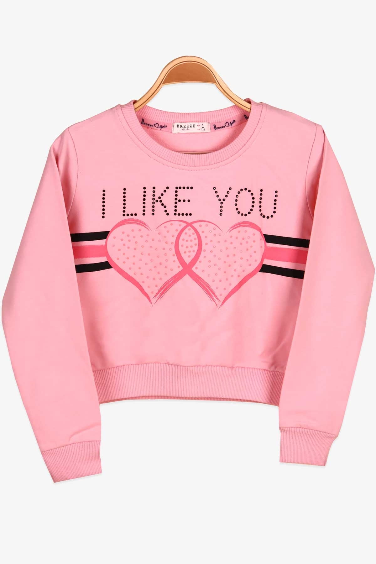 Breeze Kız Çocuk Sweatshirt Göbek Üstü Kalpli Pudra (5-10 Yaş)