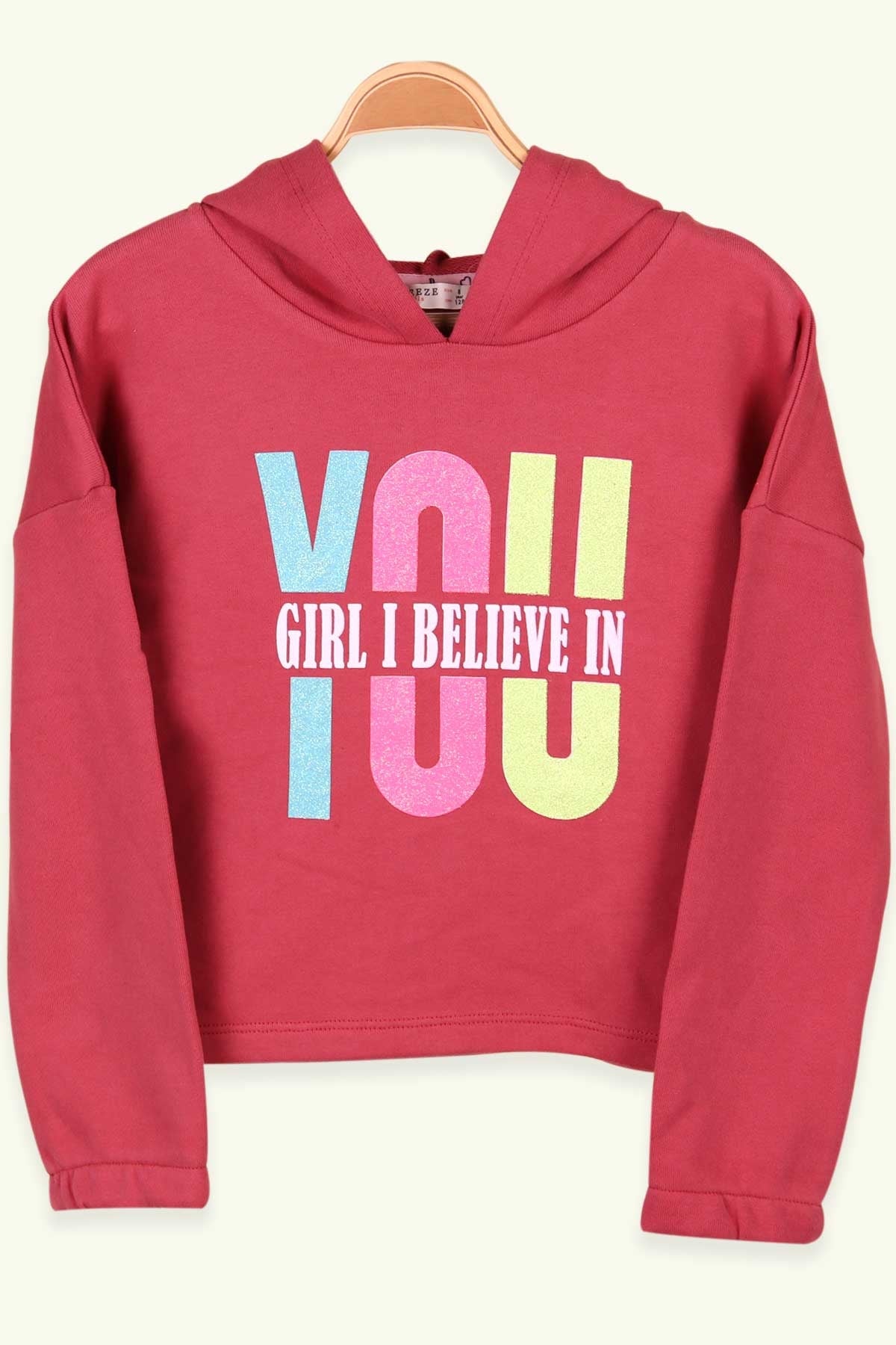 Breeze Kız Çocuk Sweatshirt Göbek Üstü Baskılı Gülkurusu (8-14 Yaş)