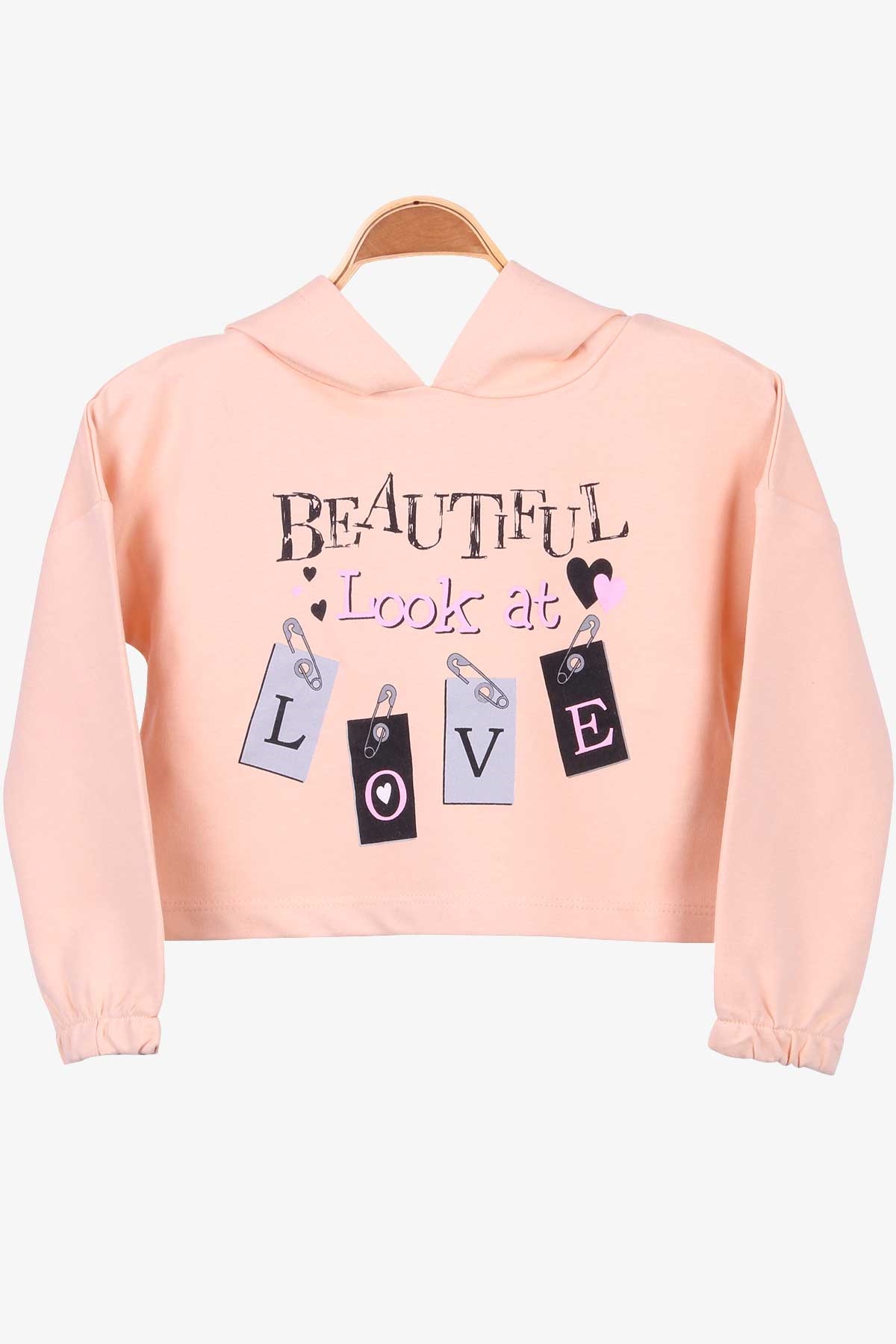 Breeze Kız Çocuk Sweatshirt Göbek Üstü Baskılı Somon (4-8 Yaş)