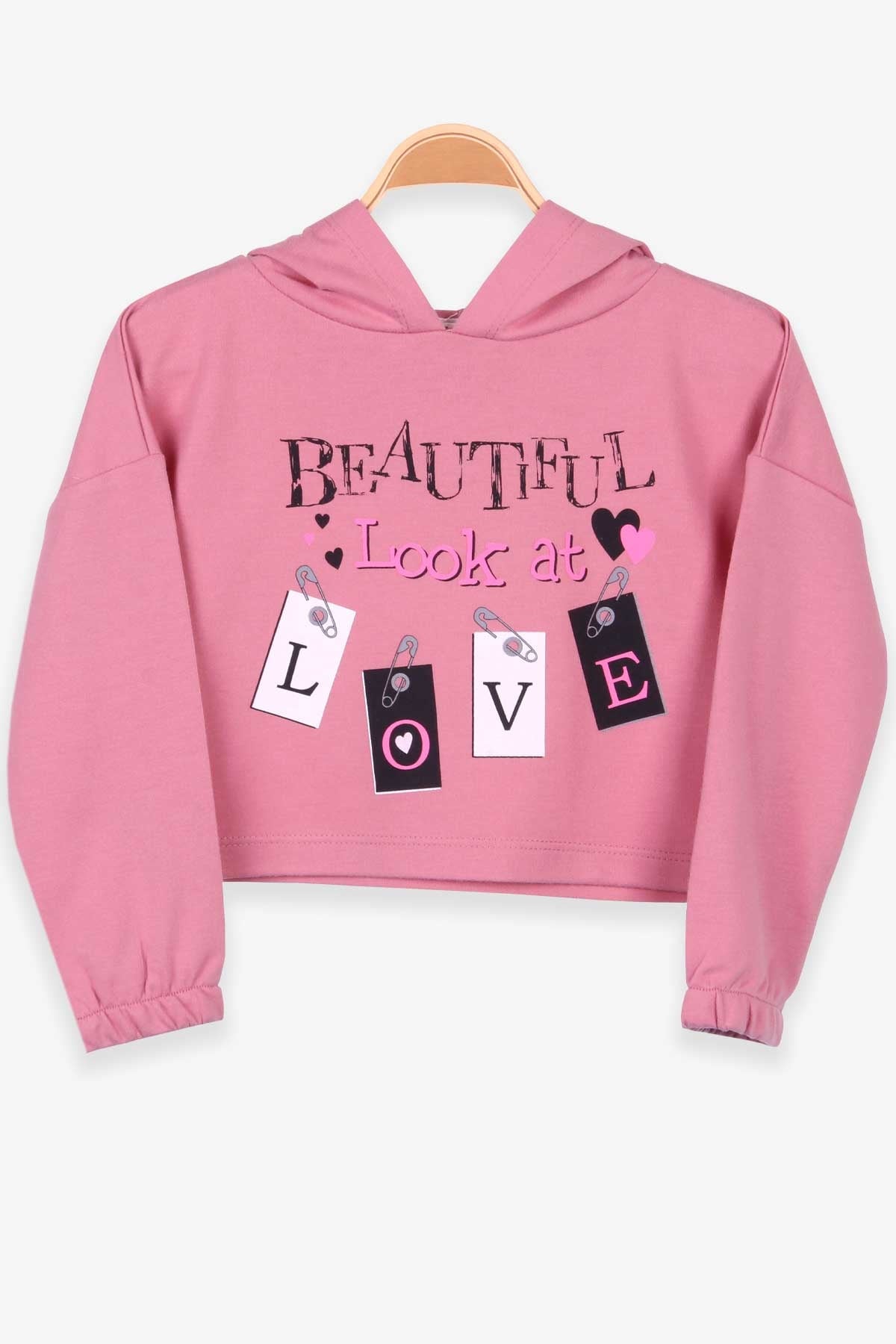 Breeze Kız Çocuk Sweatshirt Göbek Üstü Baskılı Gülkurusu (4-8 Yaş)
