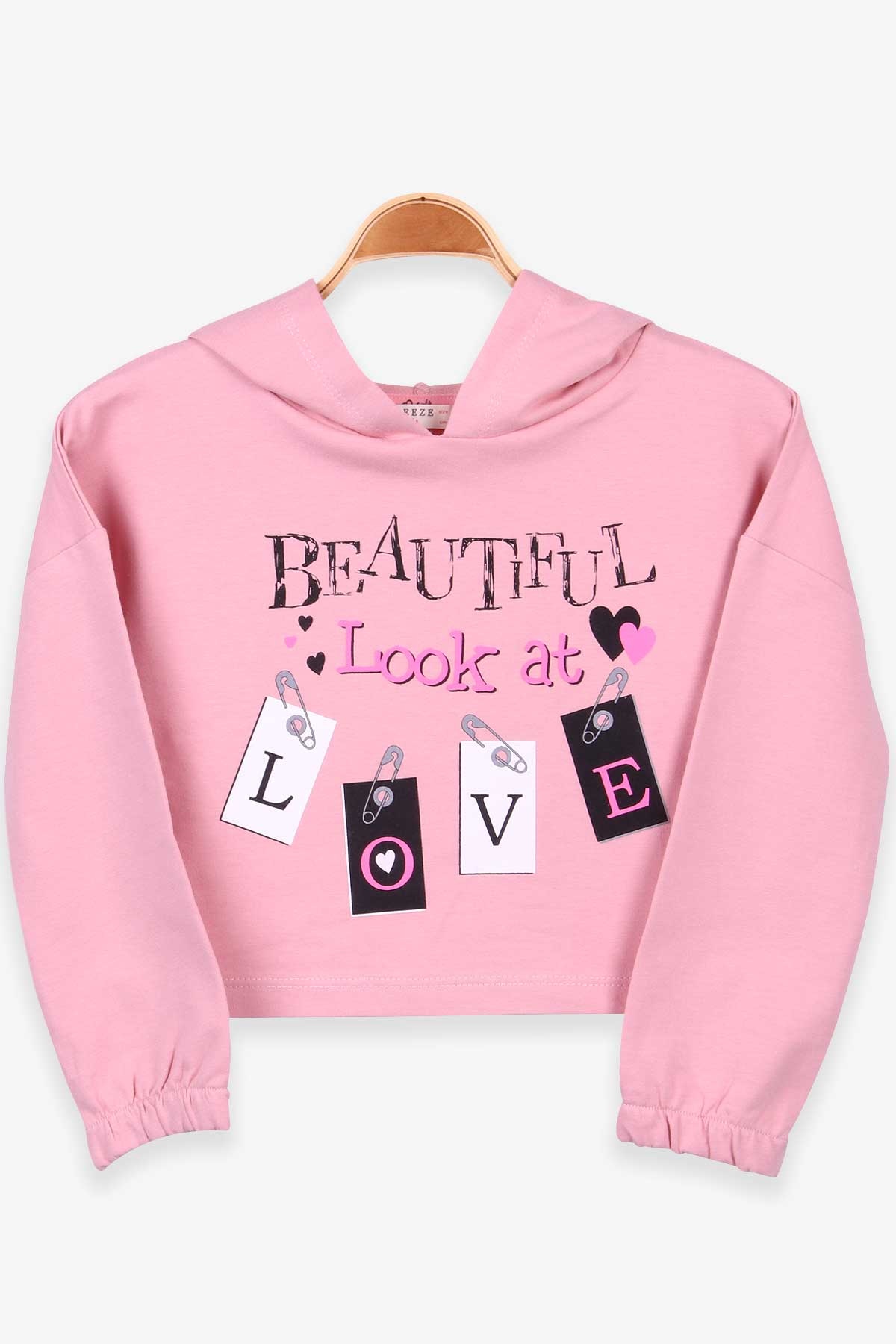 Breeze Kız Çocuk Sweatshirt Göbek Üstü Baskılı Gülkurusu (4-8 Yaş)
