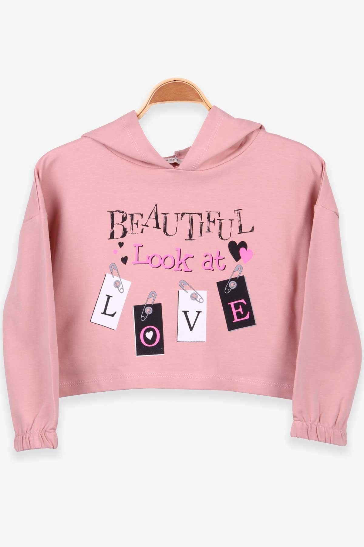 Breeze Kız Çocuk Sweatshirt Göbek Üstü Baskılı Gülkurusu (4-8 Yaş)
