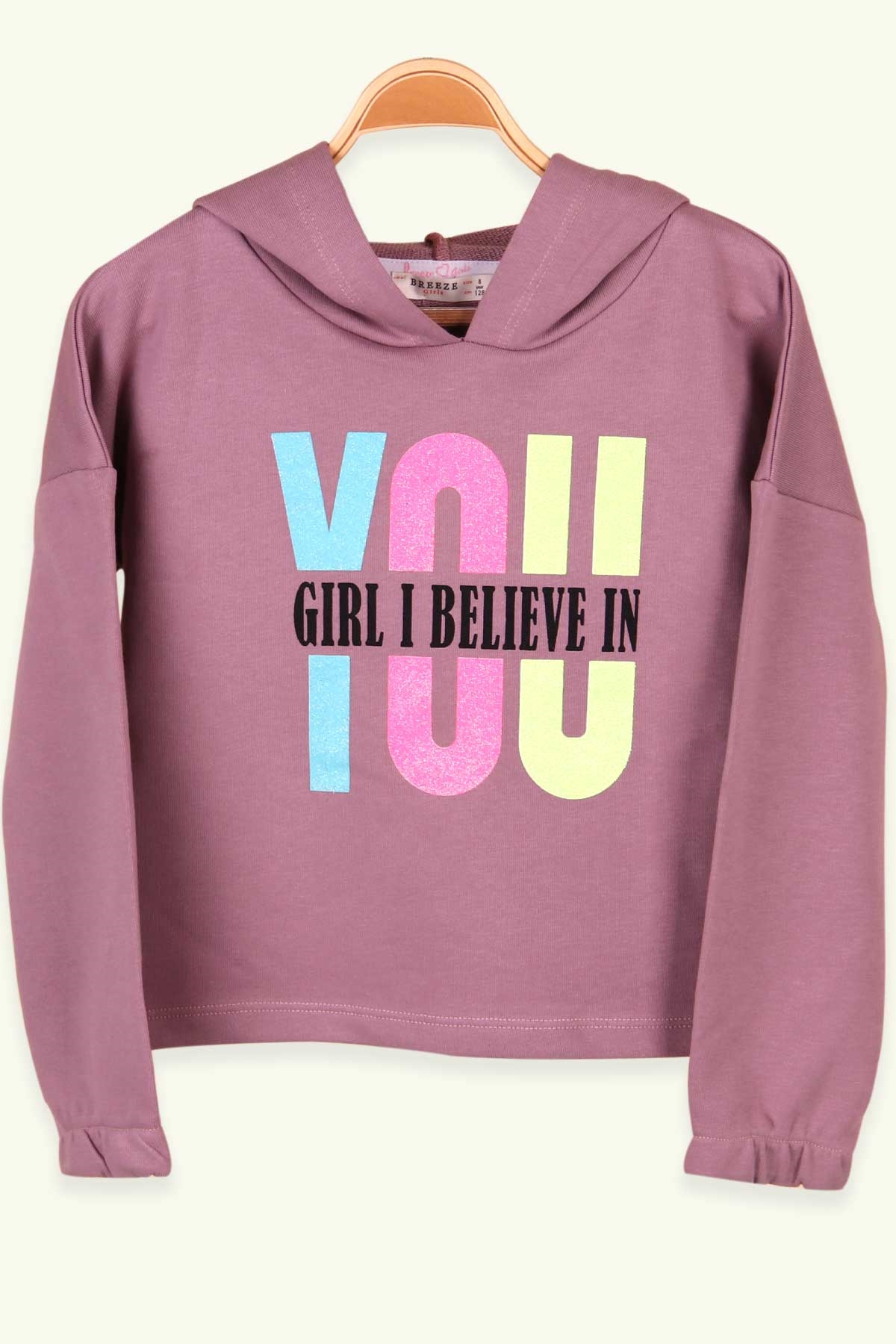 Breeze Kız Çocuk Sweatshirt Göbek Üstü Baskılı Lila (8-14 Yaş)