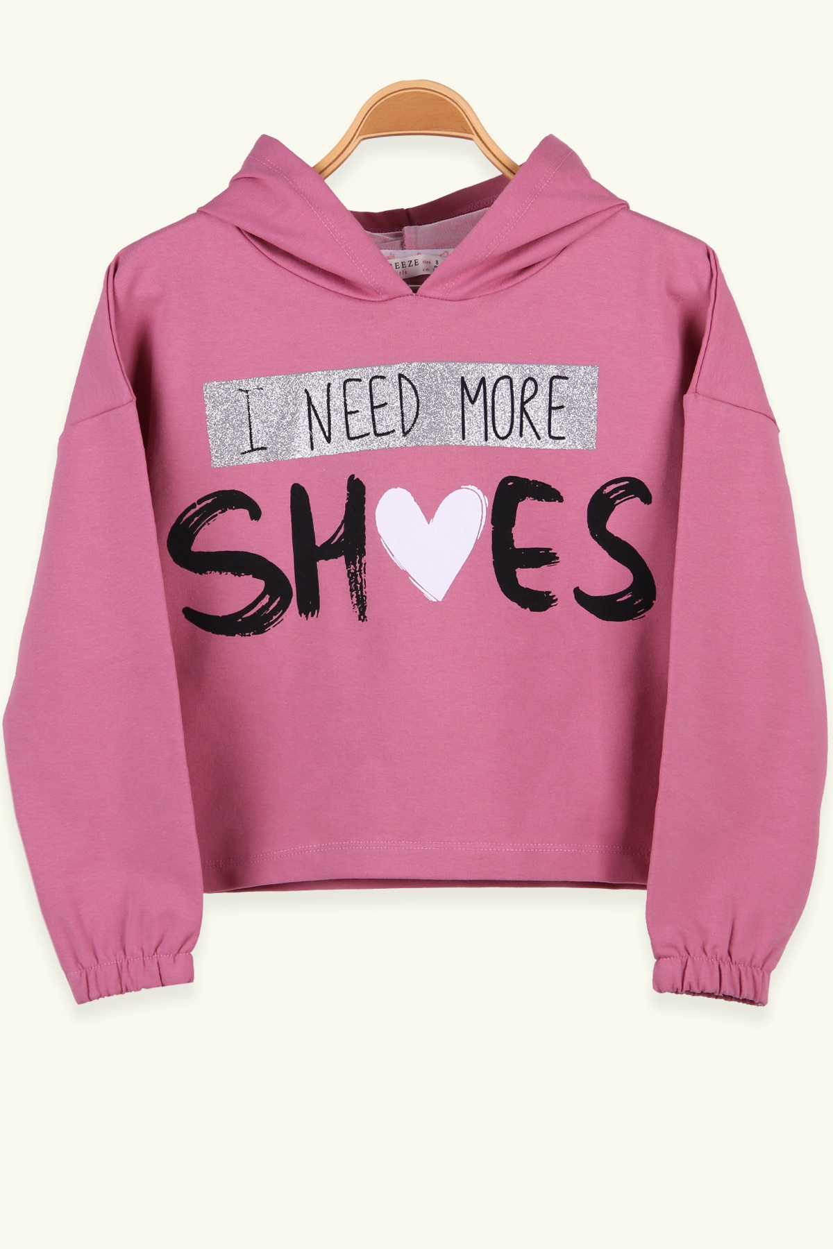 Breeze Kız Çocuk Sweatshirt Göbek Üstü Kapüşonlu Simli Gülkurusu (8-14 Yaş)