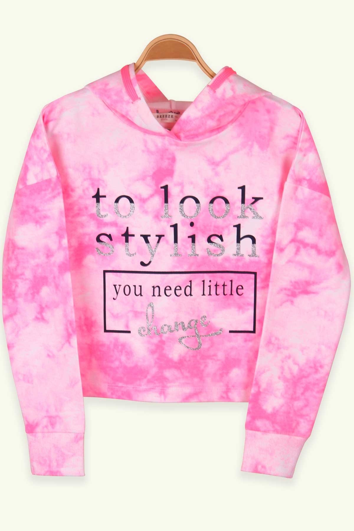 Breeze Kız Çocuk Sweatshirt Göbek Üstü Baskılı Simli Neon Pembe (8-14 Yaş)