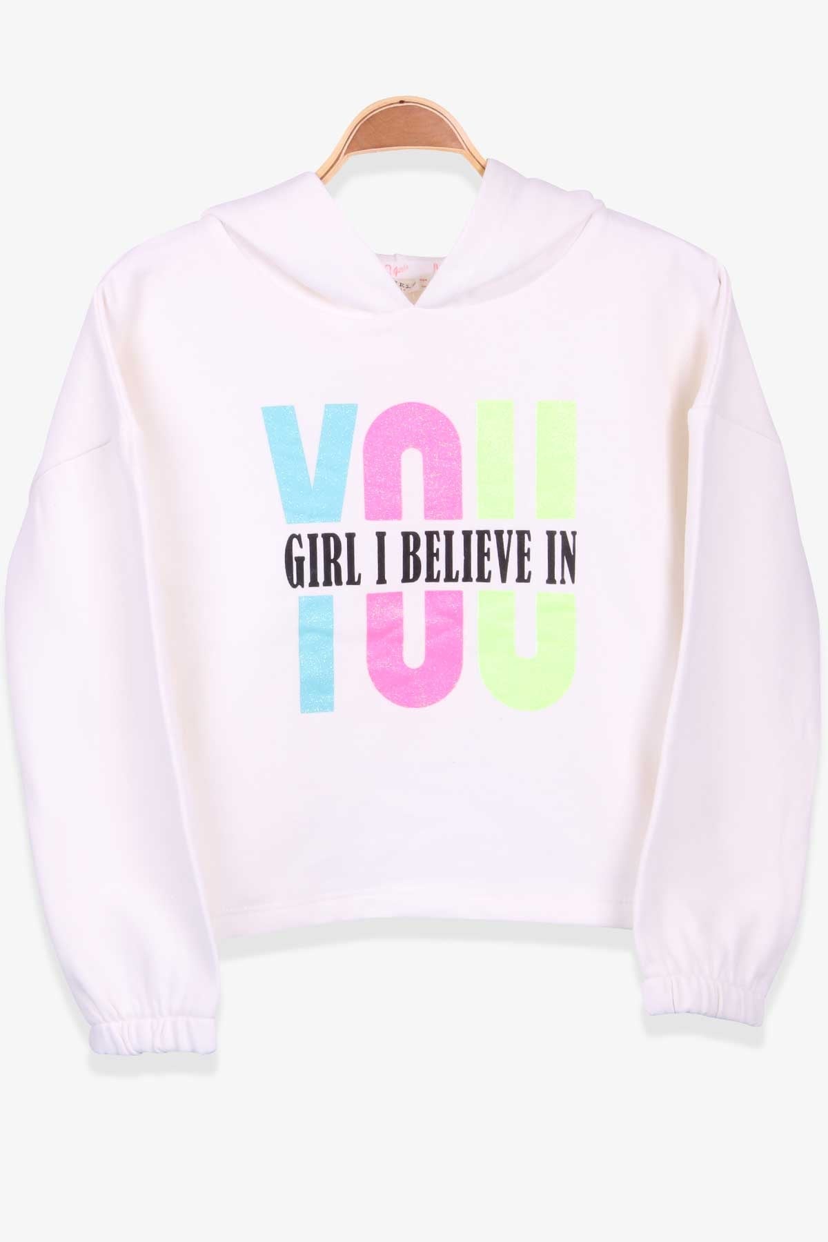 Breeze Kız Çocuk Sweatshirt Göbek Üstü Baskılı Ekru (8-14 Yaş)