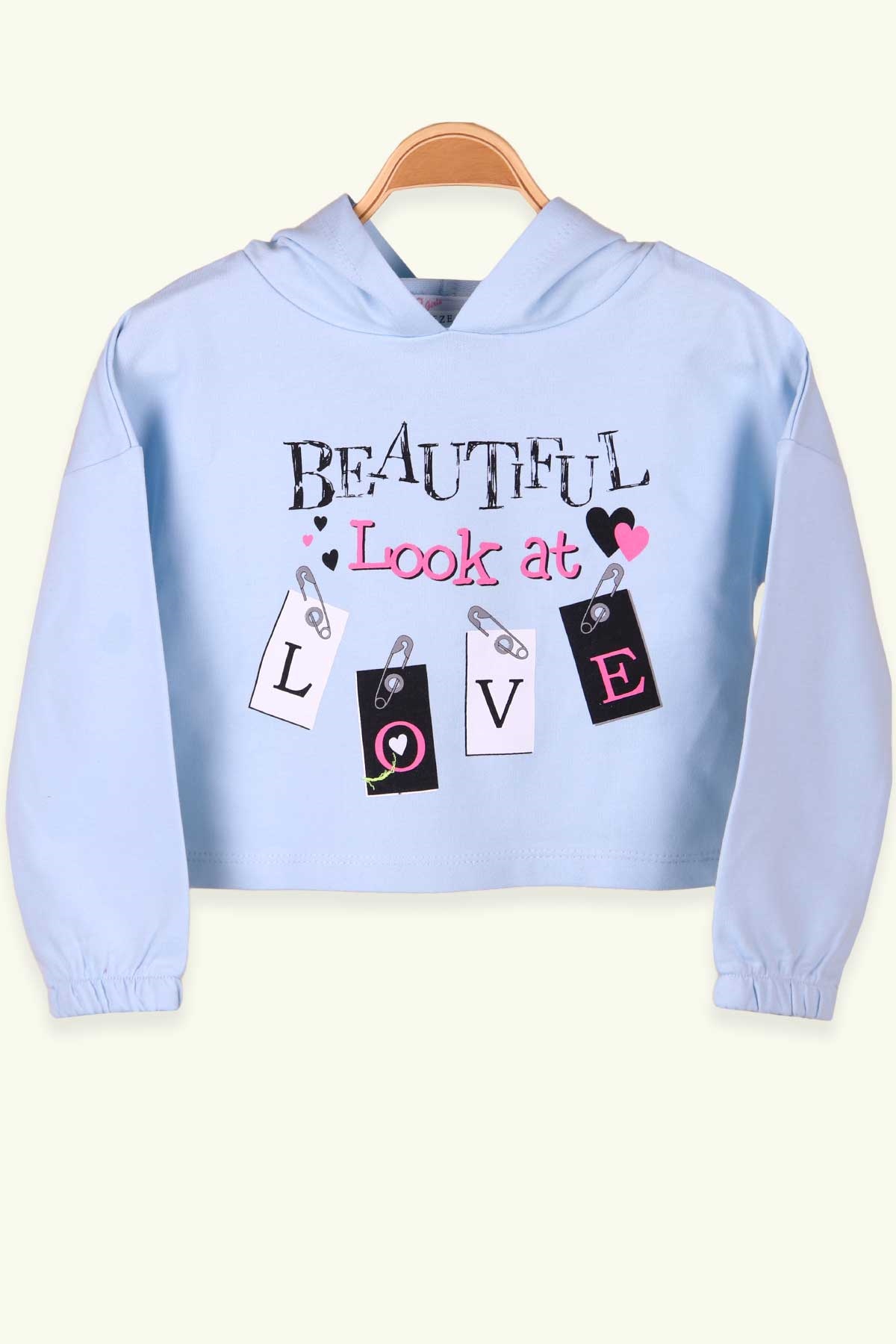 Breeze Kız Çocuk Sweatshirt Göbek Üstü Baskılı Bebe Mavisi (4-8 Yaş)