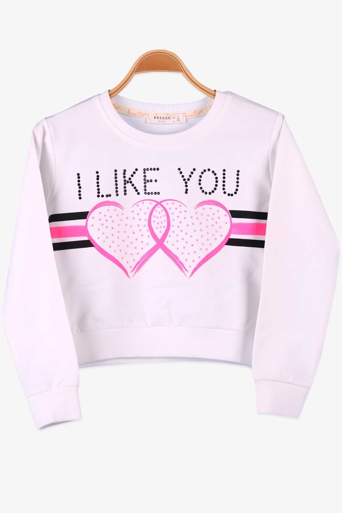 Breeze Kız Çocuk Sweatshirt Göbek Üstü Kalpli Beyaz (5-10 Yaş)