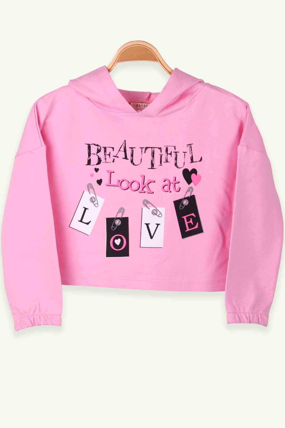 Breeze Kız Çocuk Sweatshirt Göbek Üstü Baskılı Pembe (4-8 Yaş)