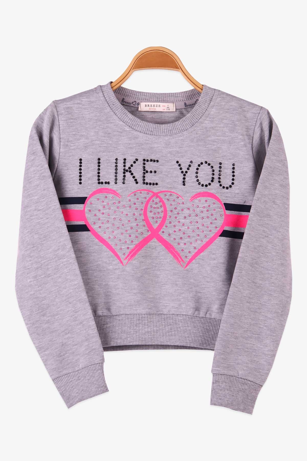 Breeze Kız Çocuk Sweatshirt Göbek Üstü Kalpli Gri (5-10 Yaş)