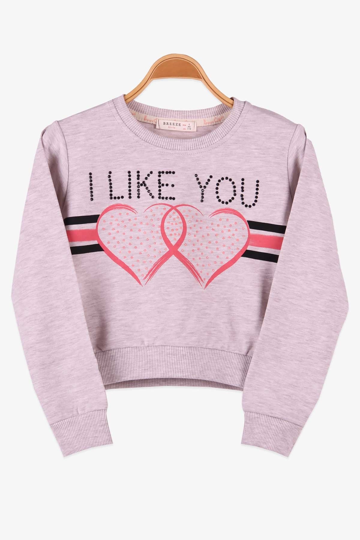 Breeze Kız Çocuk Sweatshirt Göbek Üstü Kalpli Bej (5-10 Yaş)