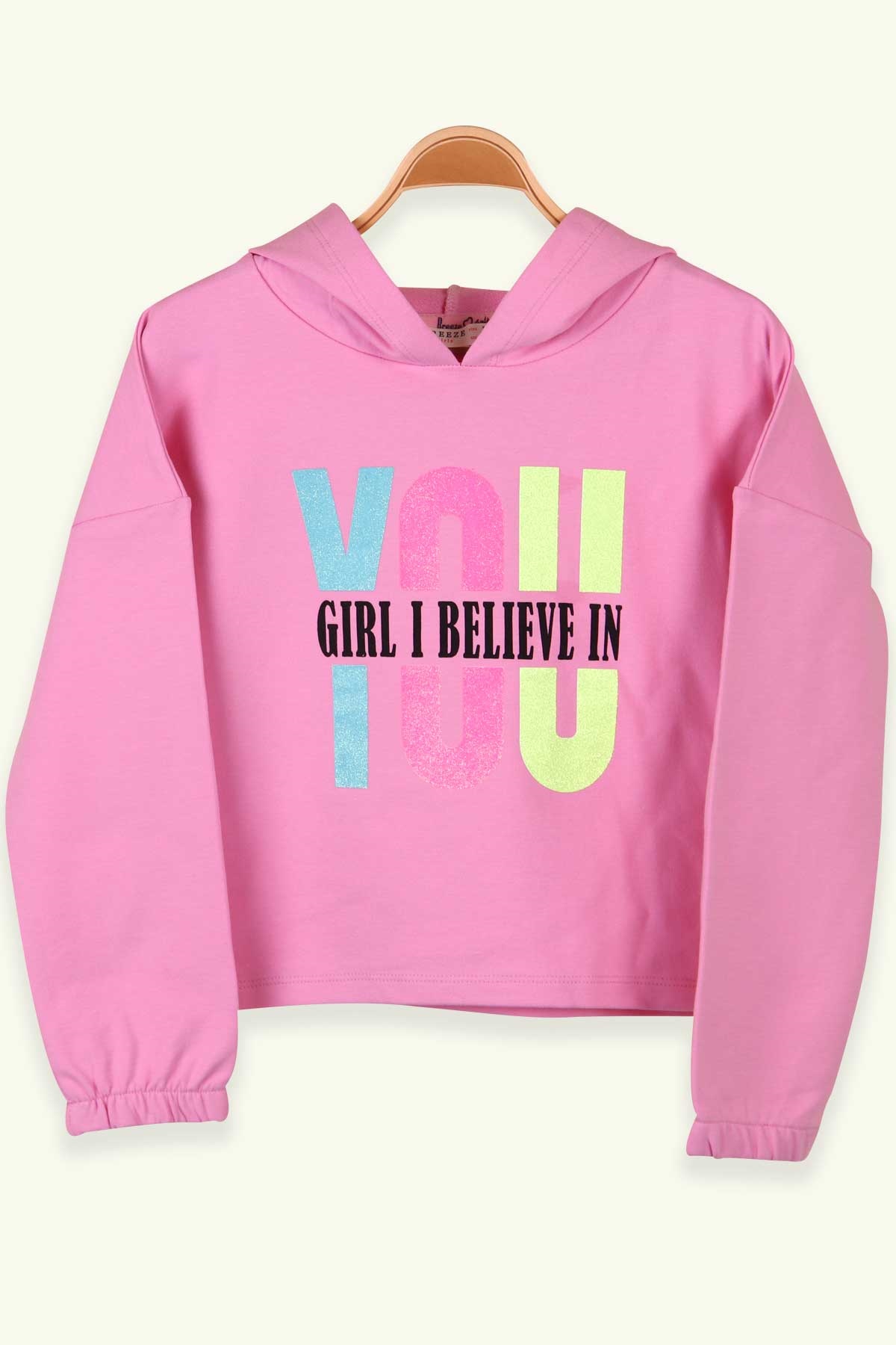 Breeze Kız Çocuk Sweatshirt Göbek Üstü Baskılı Pudra (8-14 Yaş)