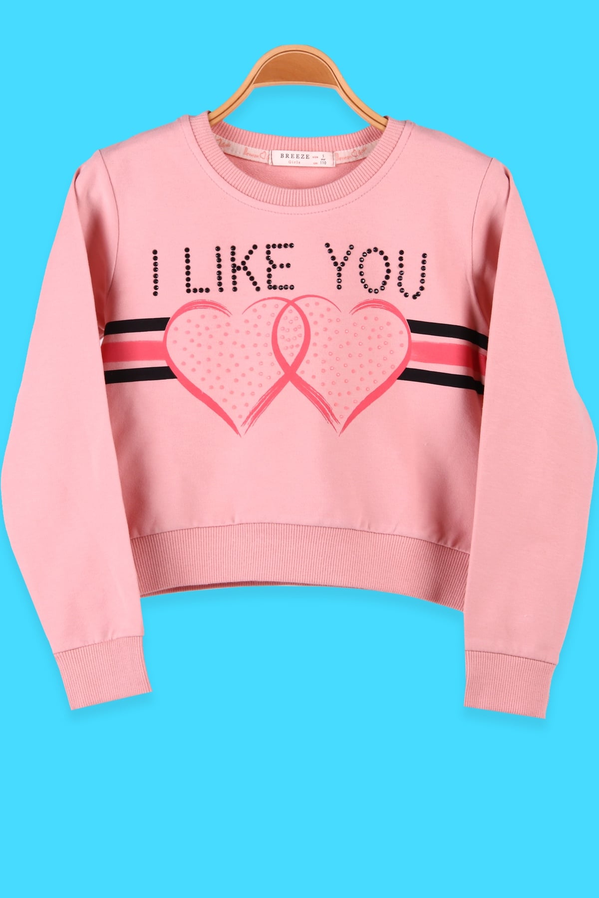 Breeze Kız Çocuk Sweatshirt Göbek Üstü Kalpli Somon (5-10 Yaş)