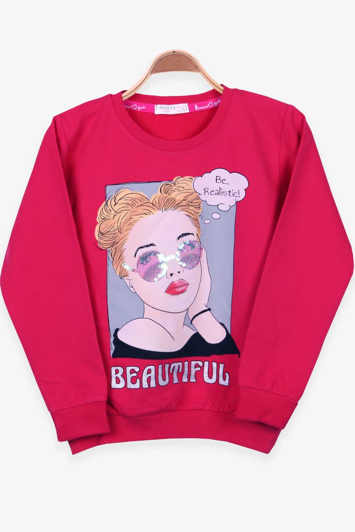 Breeze Kız Çocuk Sweatshirt Gözlüklü Kız Baskılı Fuşya (6-12 Yaş)