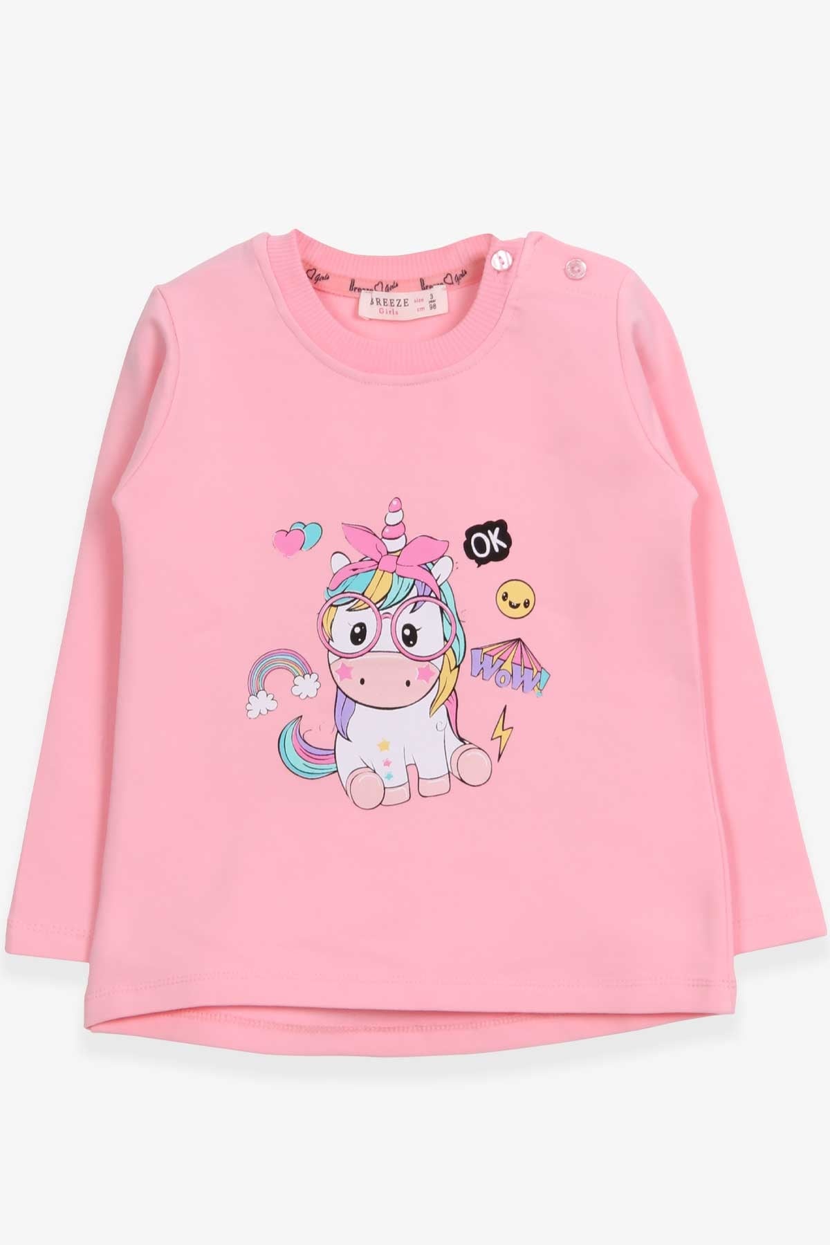 Breeze Kız Çocuk Sweatshirt Gözlüklü Unicorn Baskılı Pudra (1-4 Yaş)