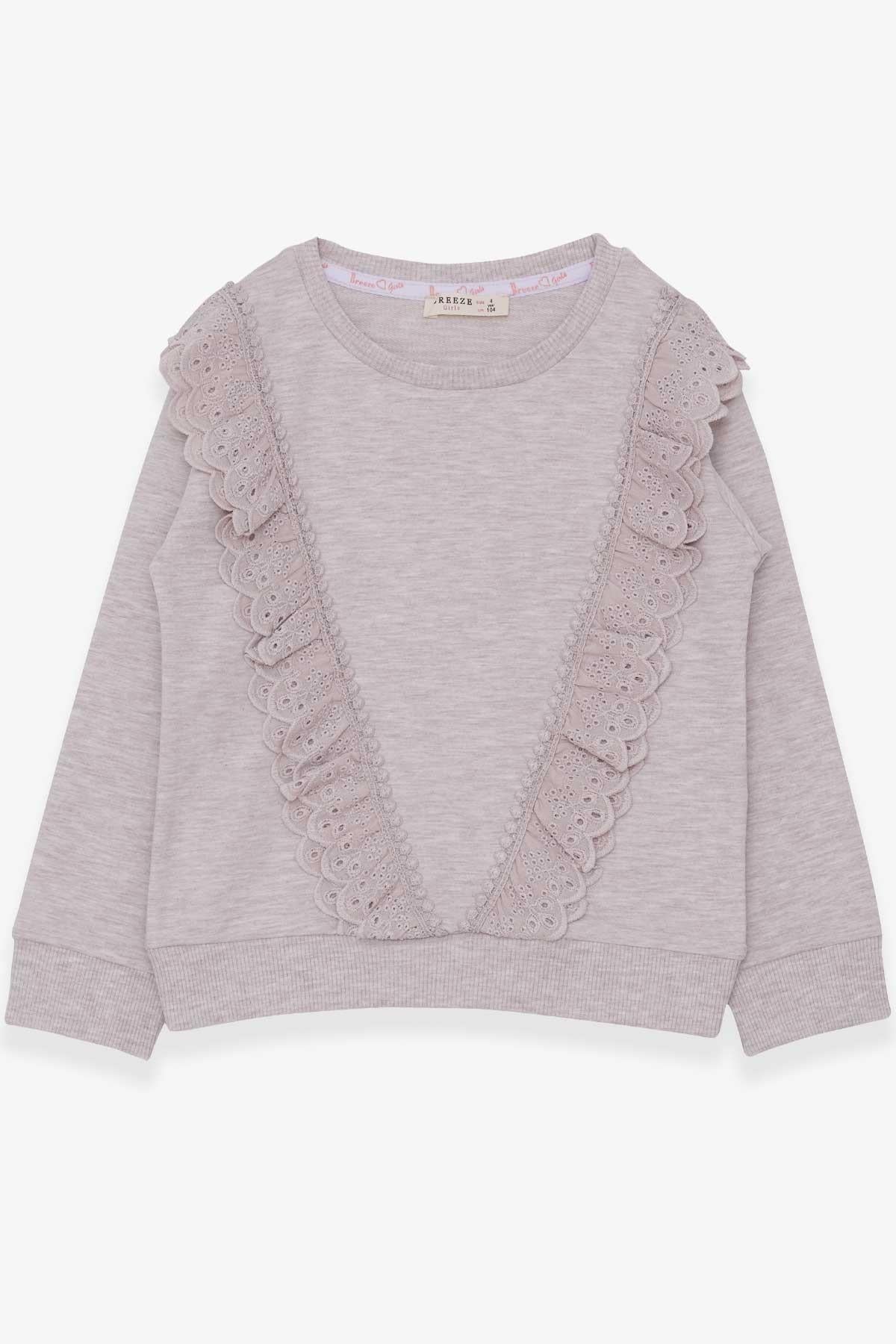 Breeze Kız Çocuk Sweatshirt  Güpürlü Bej Melanj (4-9 Yaş)