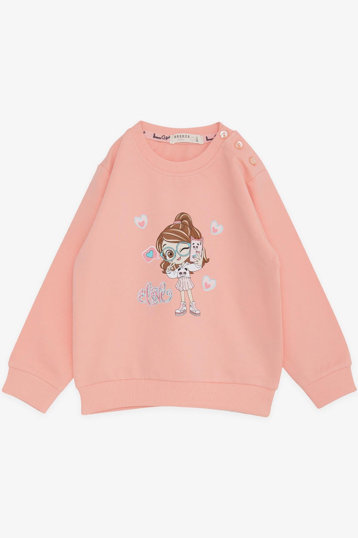 Breeze Kız Çocuk Sweatshirt Havalı Kız Baskılı Somon (1.5-5 Yaş)