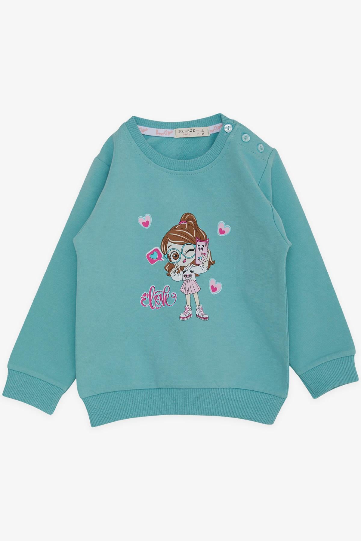 Breeze Kız Çocuk Sweatshirt Havalı Kız Baskılı Su Yeşili (1.5-5 Yaş)