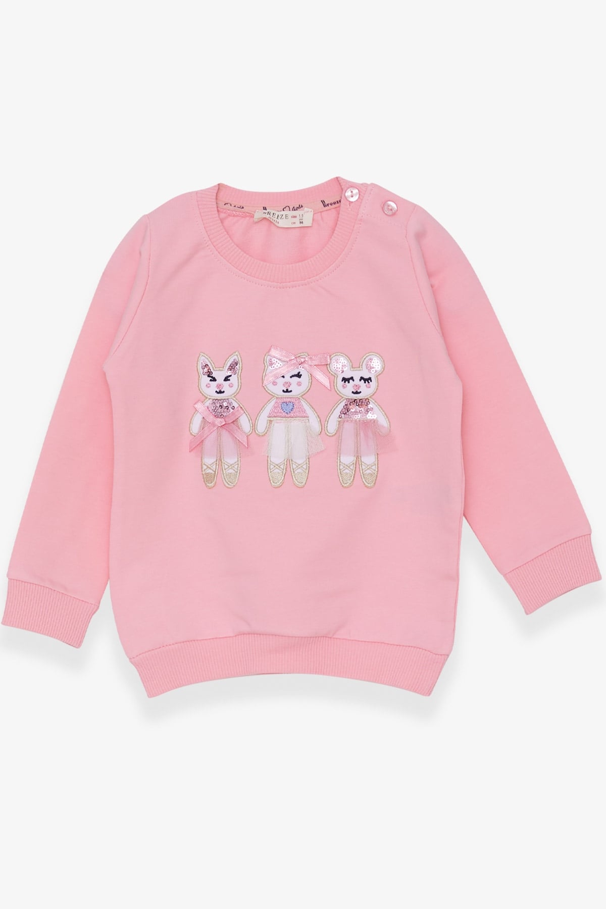 Breeze Kız Çocuk Sweatshirt Hayvancık Baskılı Pudra (1.5-5 Yaş)