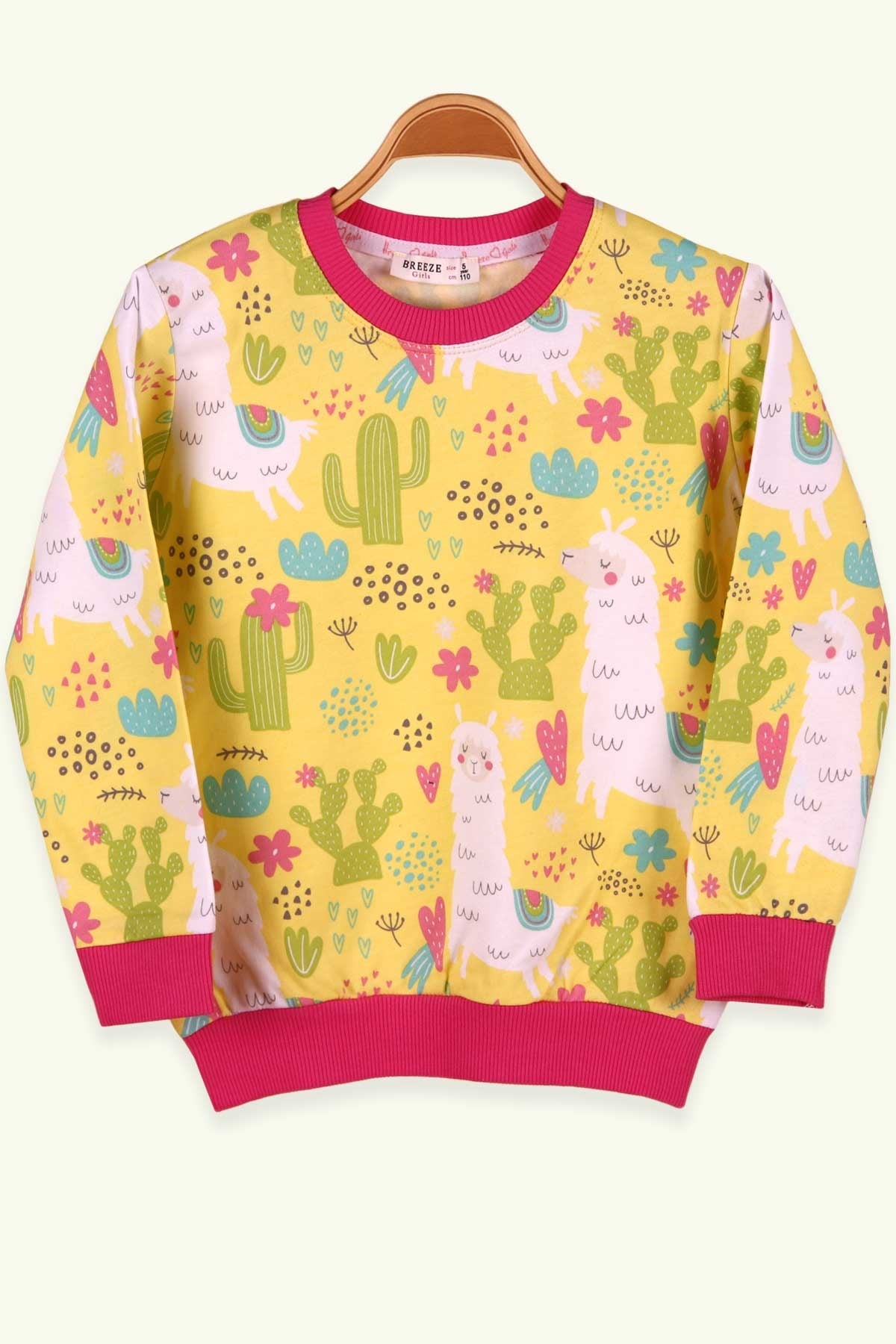 Breeze Kız Çocuk Sweatshirt Kaktüs Desenli Sarı (5-9 Yaş)