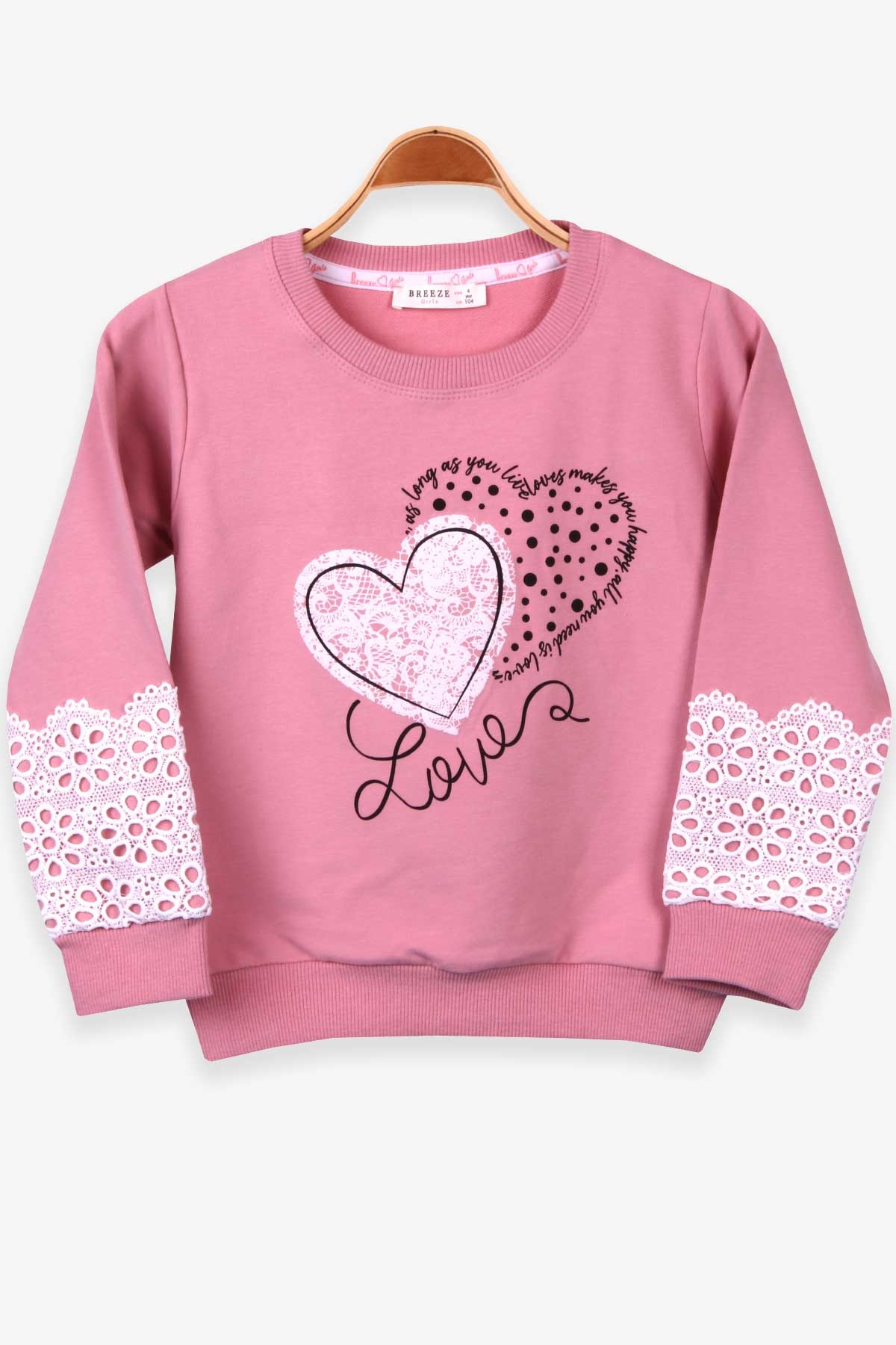 Breeze Kız Çocuk Sweatshirt Kalp Baskılı Gülkurusu (4-9 Yaş)