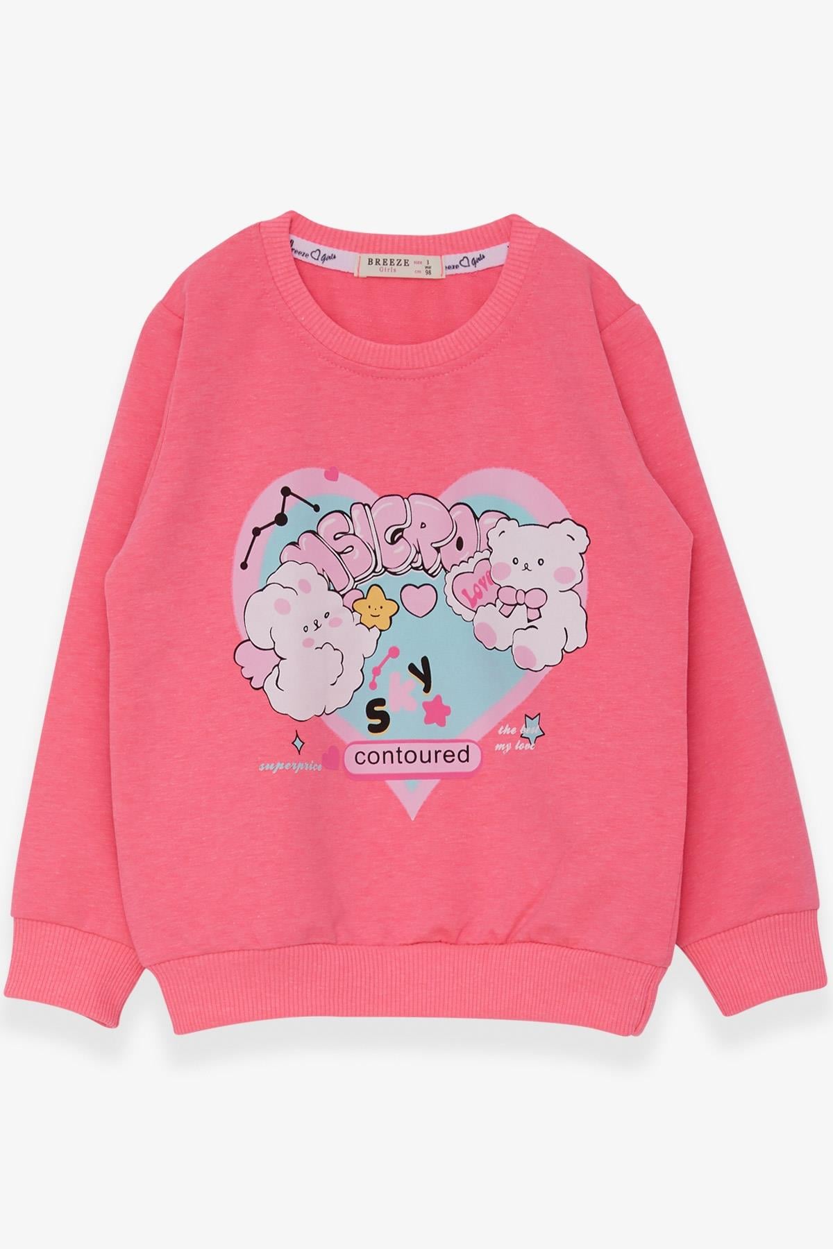Breeze Kız Çocuk Sweatshirt Kalp Baskılı Neon Pembe (2-6 Yaş)