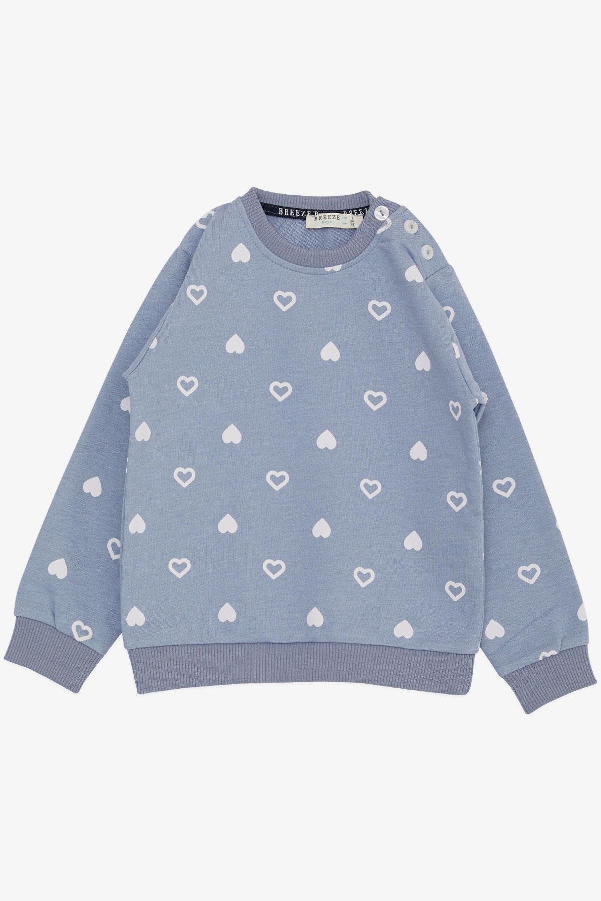 Breeze Kız Çocuk Sweatshirt Kalp Desenli Buz Mavisi (1.5-5 Yaş)