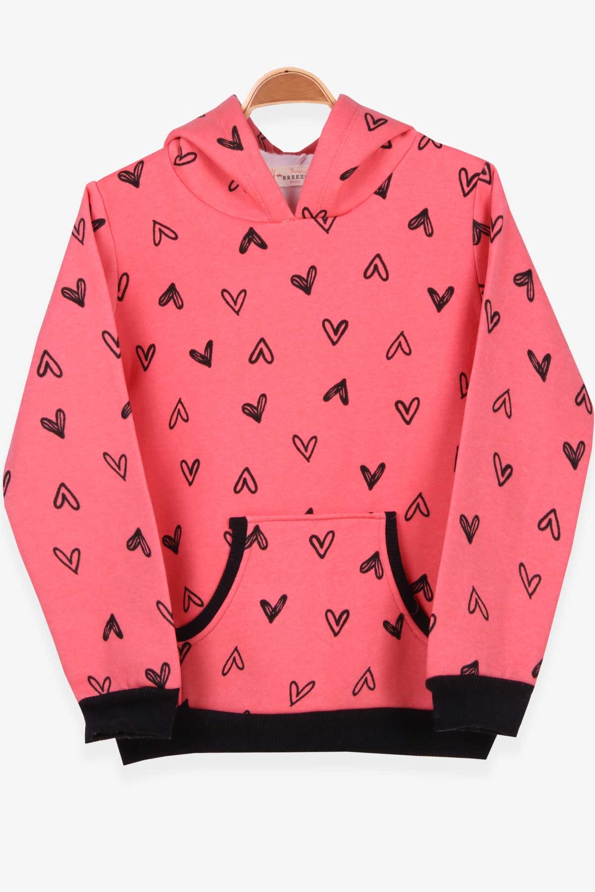 Breeze Kız Çocuk Sweatshirt Kalp Desenli Mercan (8-14 Yaş)