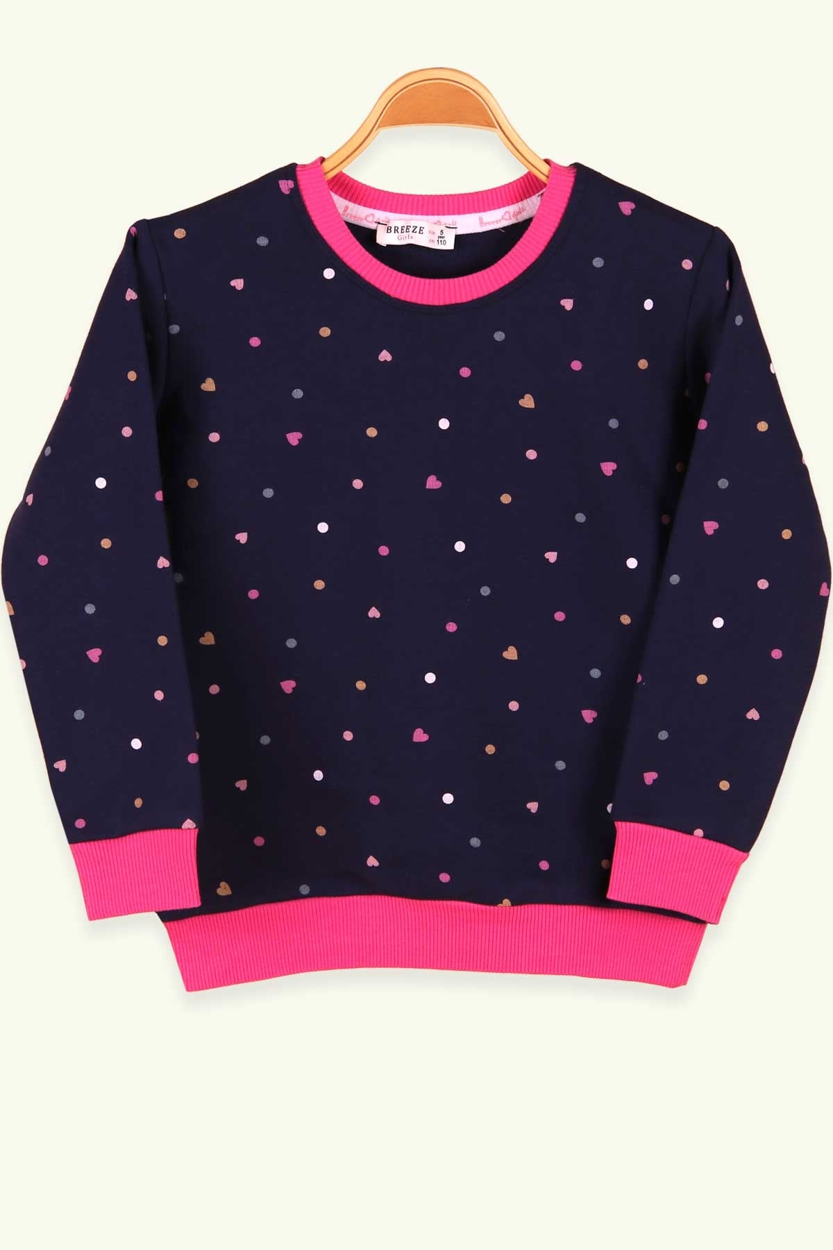 Breeze Kız Çocuk Sweatshirt Kalp Desenli Lacivert (5-9 Yaş)