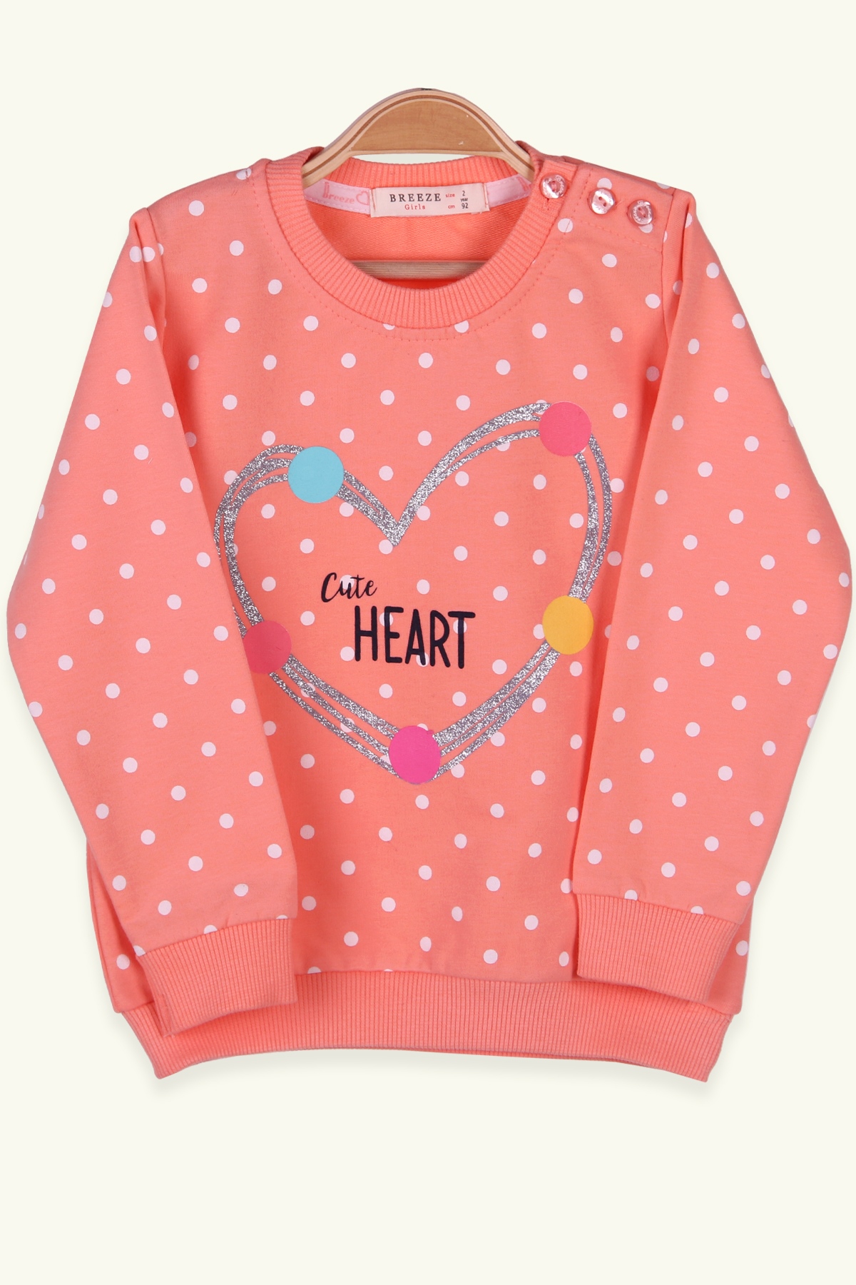 Breeze Kız Çocuk Sweatshirt Kalpli Simli Somon (2-6 Yaş)
