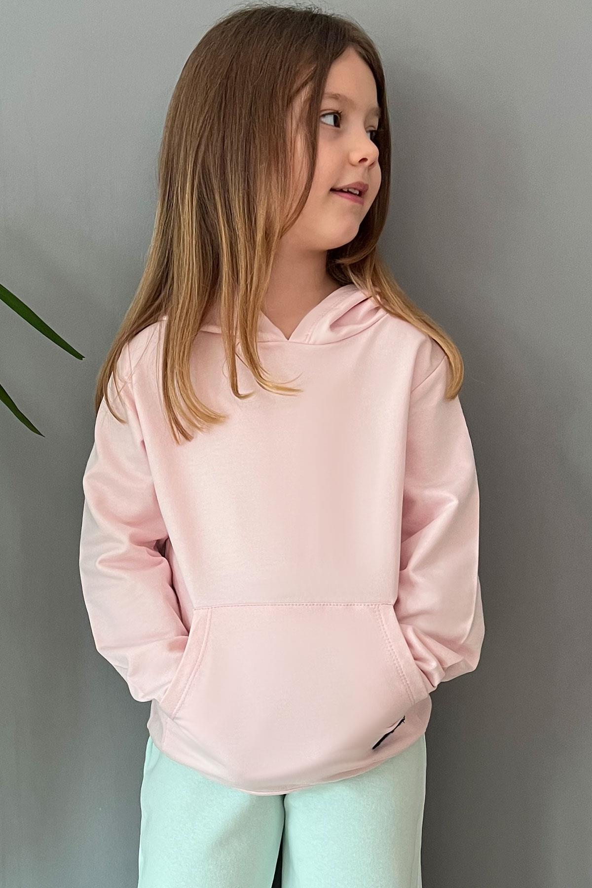 Breeze Kız Çocuk Sweatshirt Kanguru Cepli Armalı Pembe (4-8 Yaş)