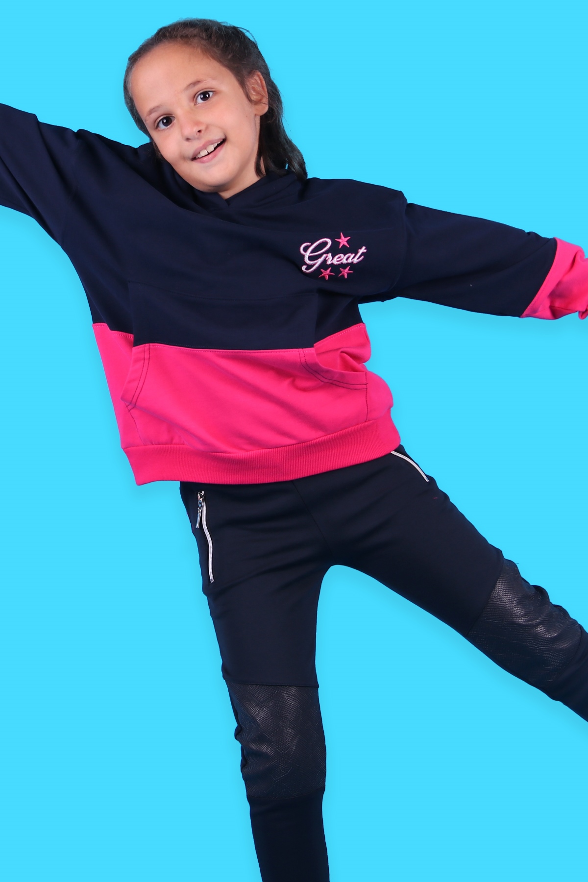 Breeze Kız Çocuk Sweatshirt Kanguru Cepli Lacivert (8-14 Yaş)