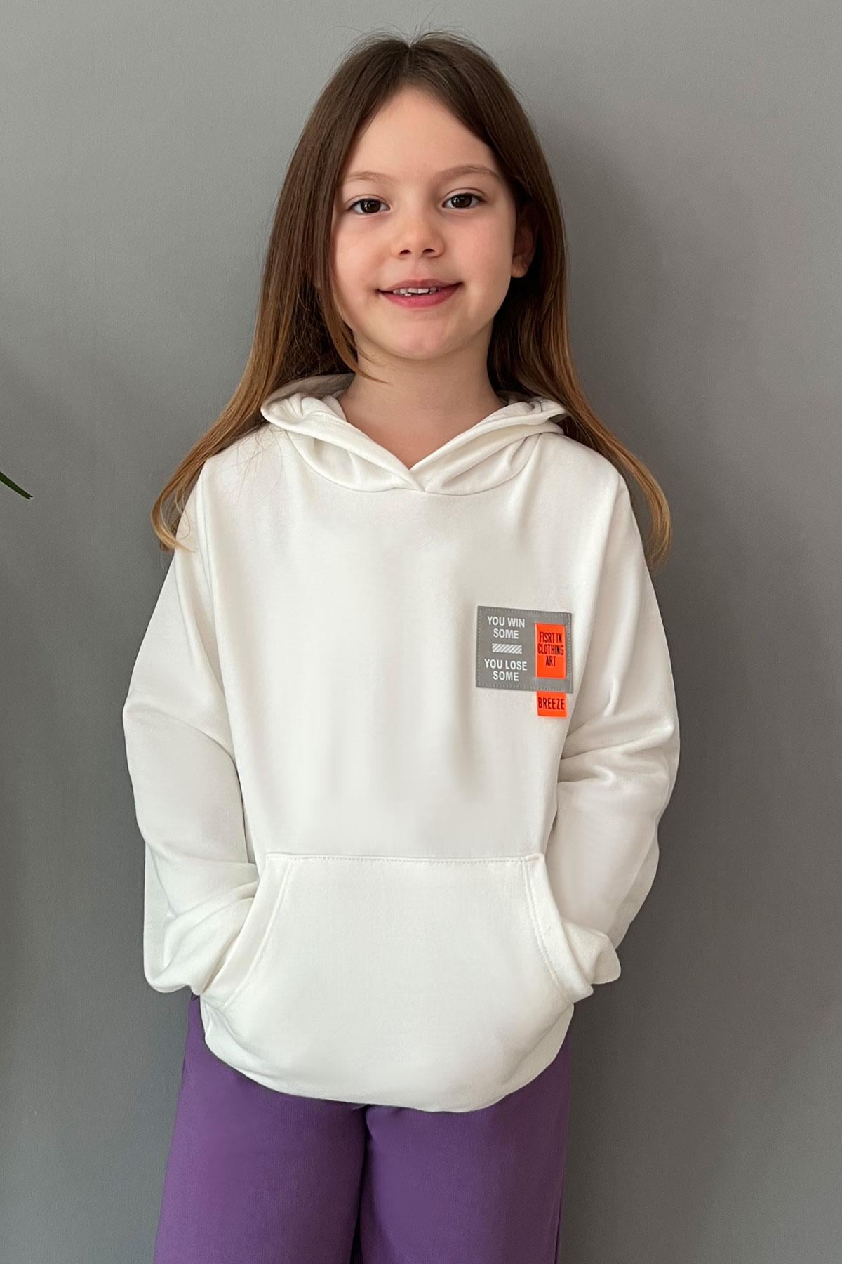 Breeze Kız Çocuk Sweatshirt Kapüşonlu Arma Detaylı Ekru (4-8 Yaş)