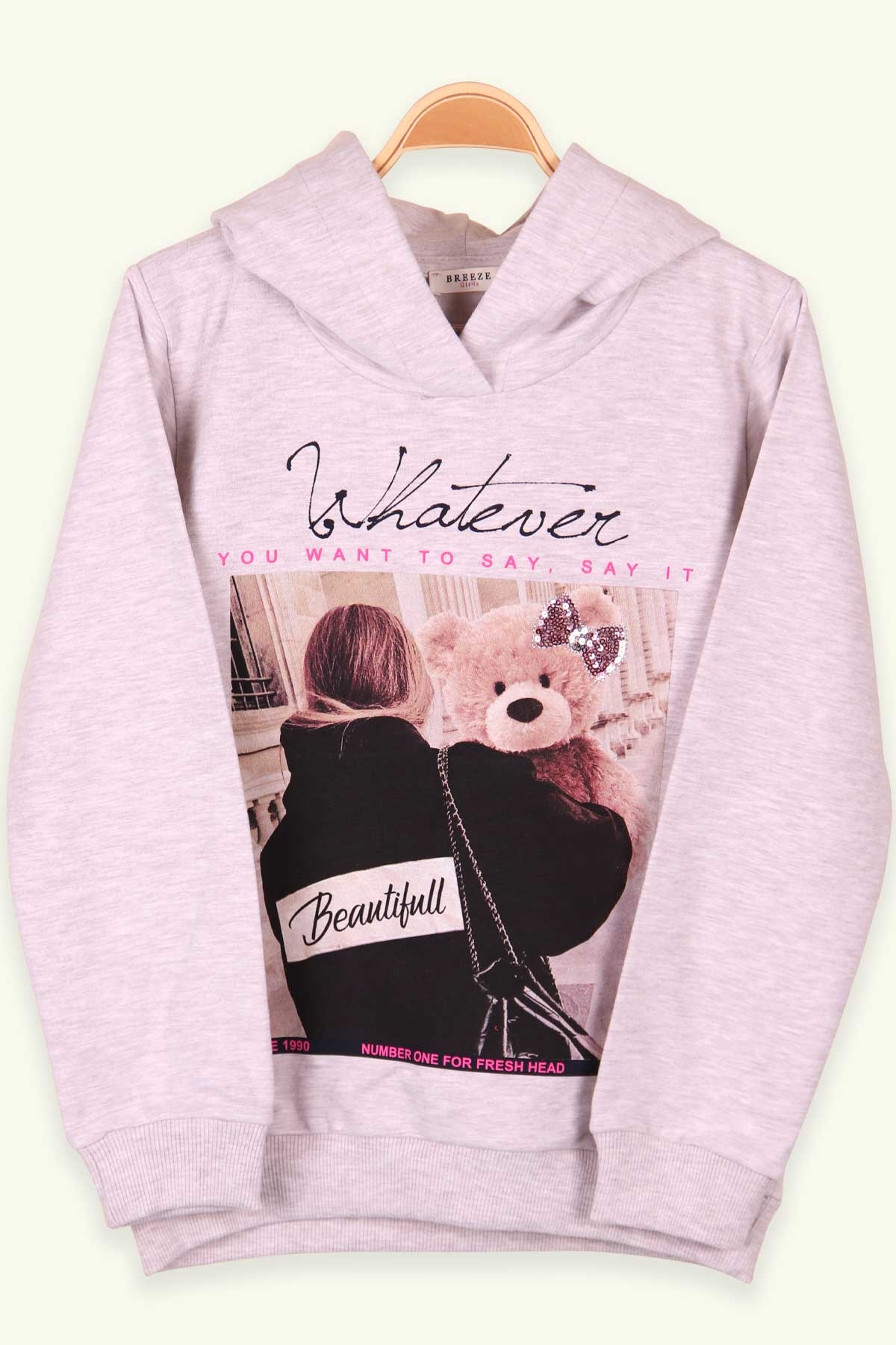 Breeze Kız Çocuk Sweatshirt Kapüşonlu Baskılı Bej (9-14 Yaş)