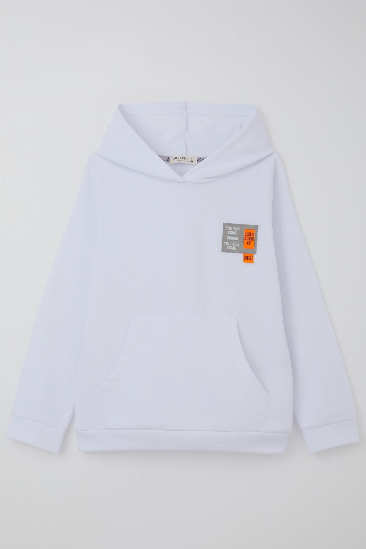 Breeze Kız Çocuk Sweatshirt Kapüşonlu Arma Detaylı Beyaz (4-8 Yaş)
