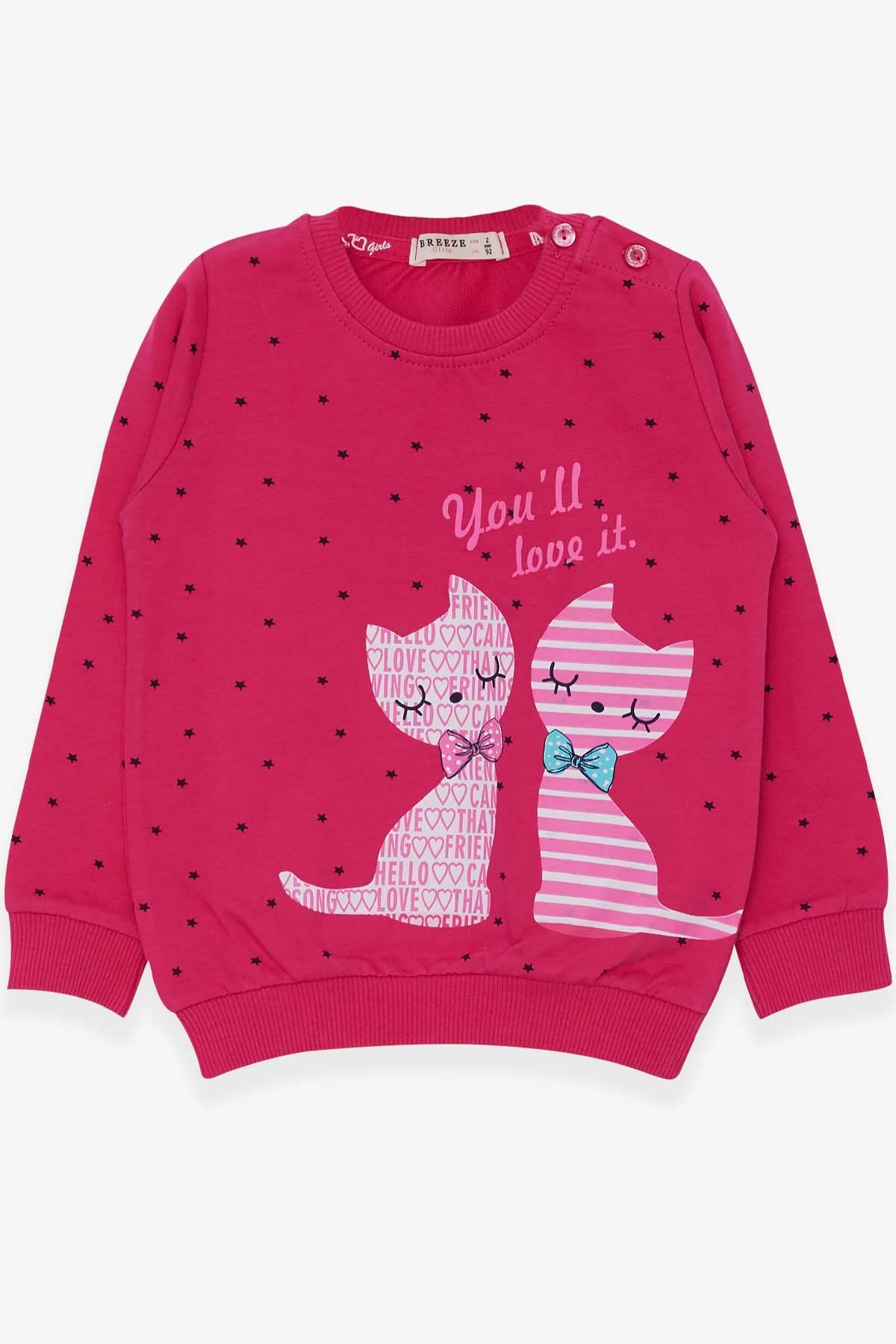 Breeze Kız Çocuk Sweatshirt Kedicik Baskılı Fuşya (2-6 Yaş)