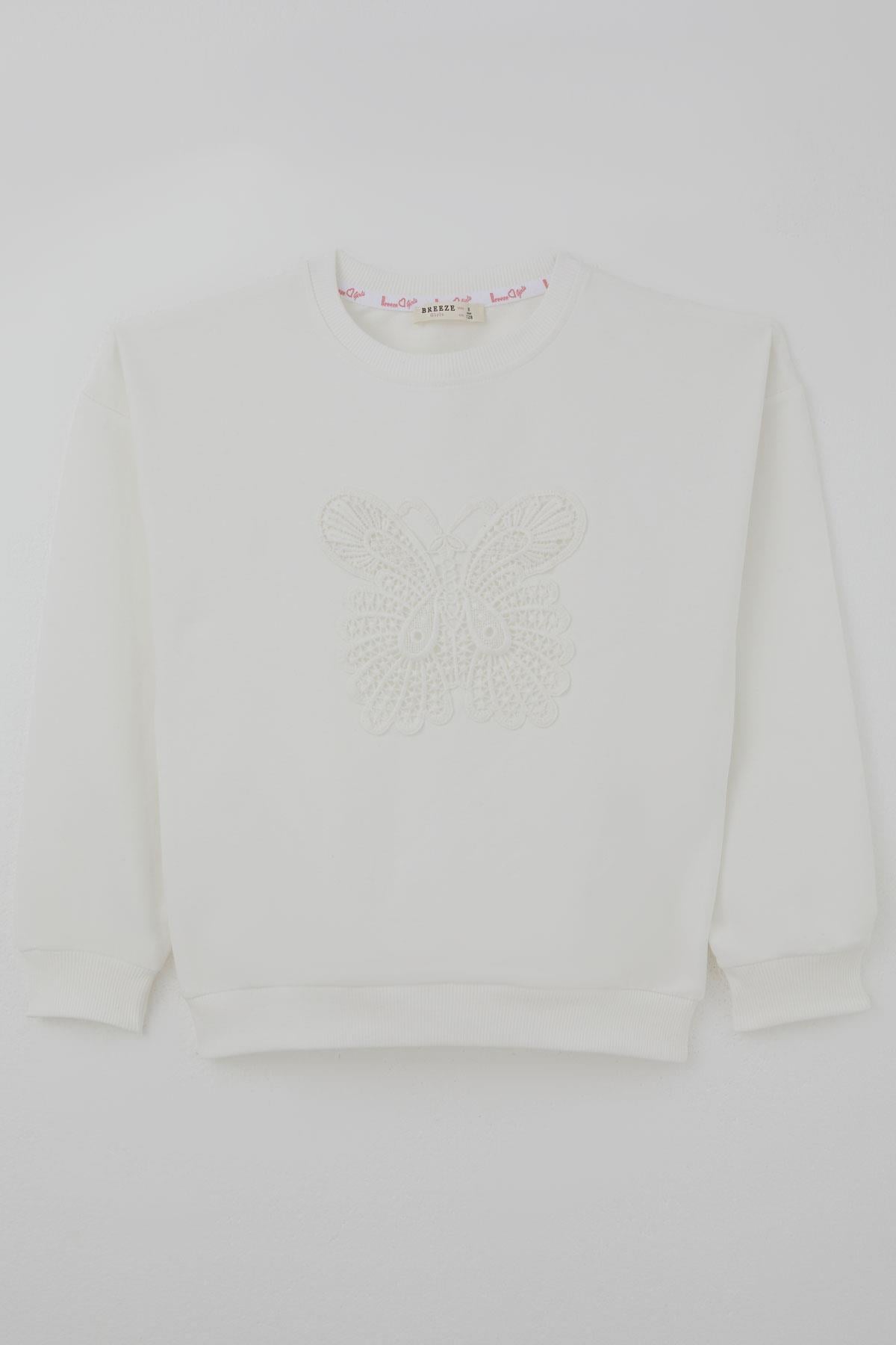 Breeze Kız Çocuk Sweatshirt Kelebek Aplike Nakışlı Ekru (8-12 Yaş)