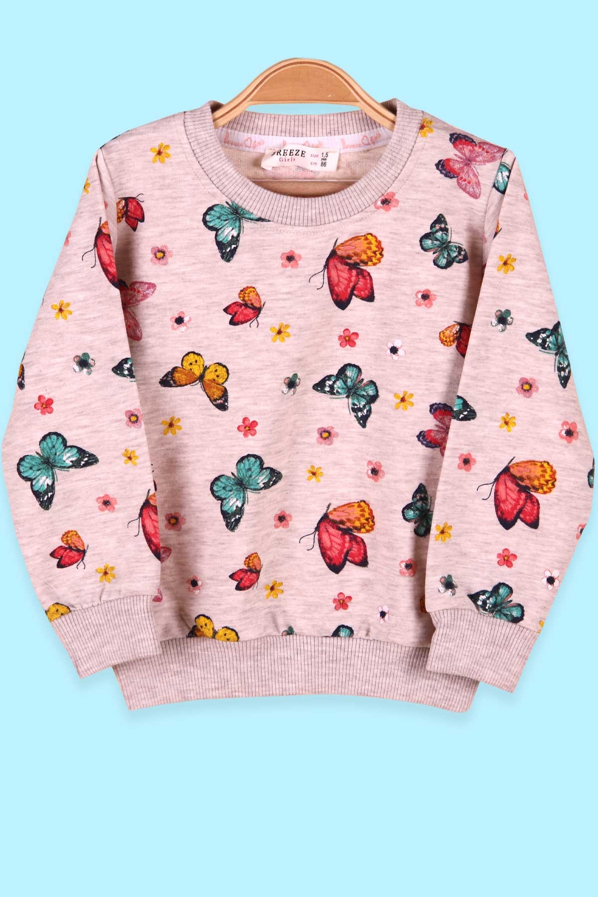 Breeze Kız Çocuk Sweatshirt Kelebek Baskılı Krem (1.5-5 Yaş)