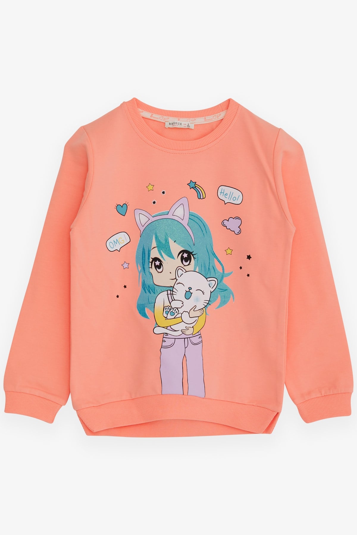 Breeze Kız Çocuk Sweatshirt Kız Baskılı Somon (5-10 Yaş)