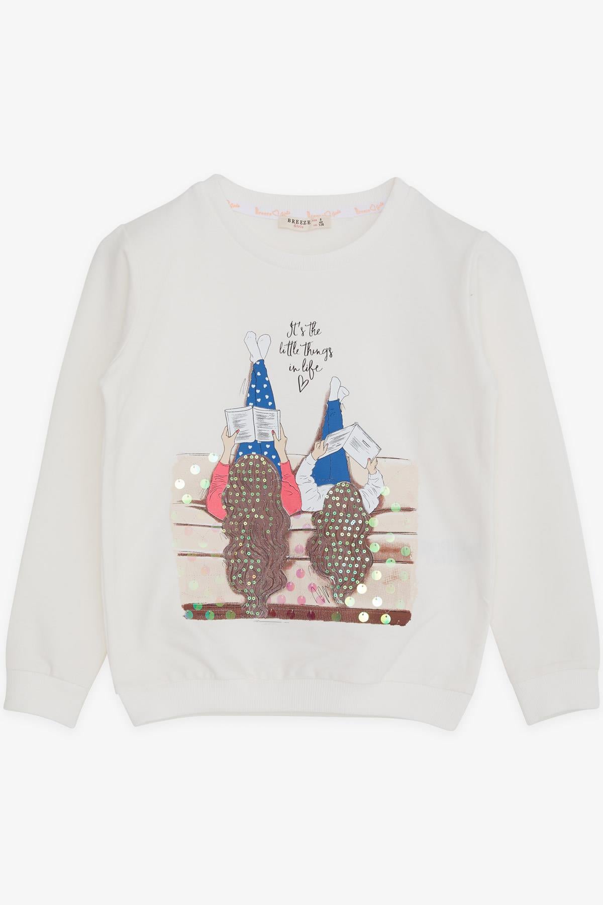 Breeze Kız Çocuk Sweatshirt Kız Baskılı Pullu Ekru (8-14 Yaş)