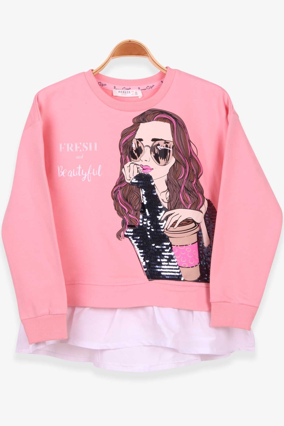 Breeze Kız Çocuk Sweatshirt Kız Baskılı Somon (7-12 Yaş)