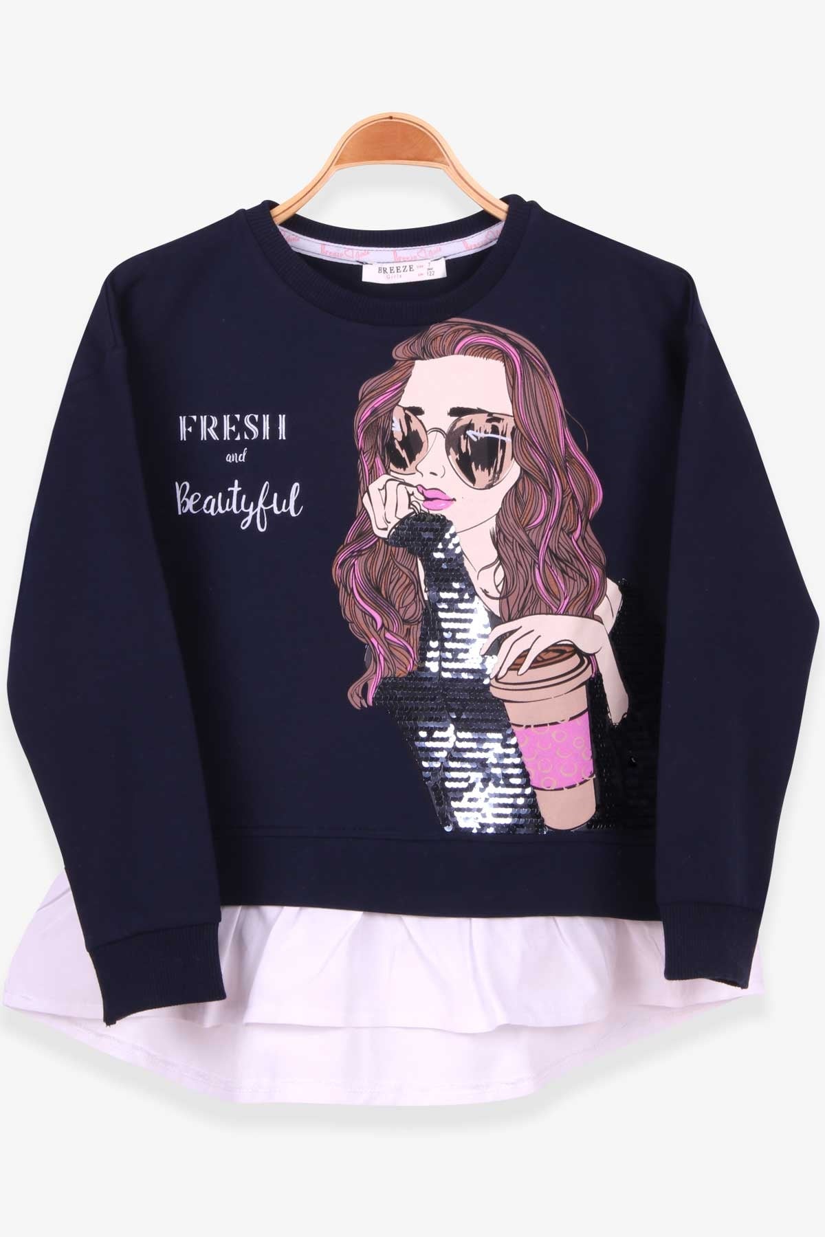 Breeze Kız Çocuk Sweatshirt Kız Baskılı Lacivert (7-12 Yaş)