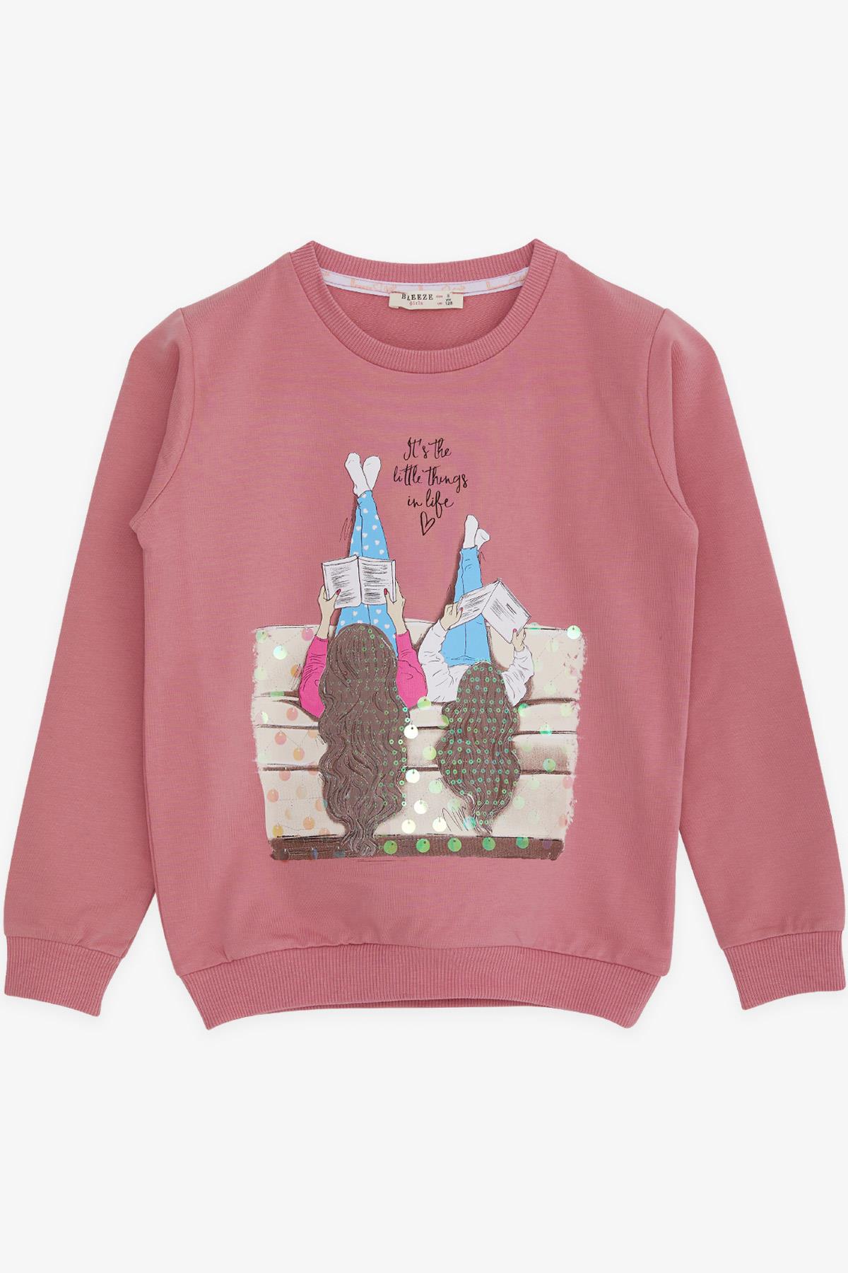 Breeze Kız Çocuk Sweatshirt Kız Baskılı Pullu Gülkurusu (8-14 Yaş)
