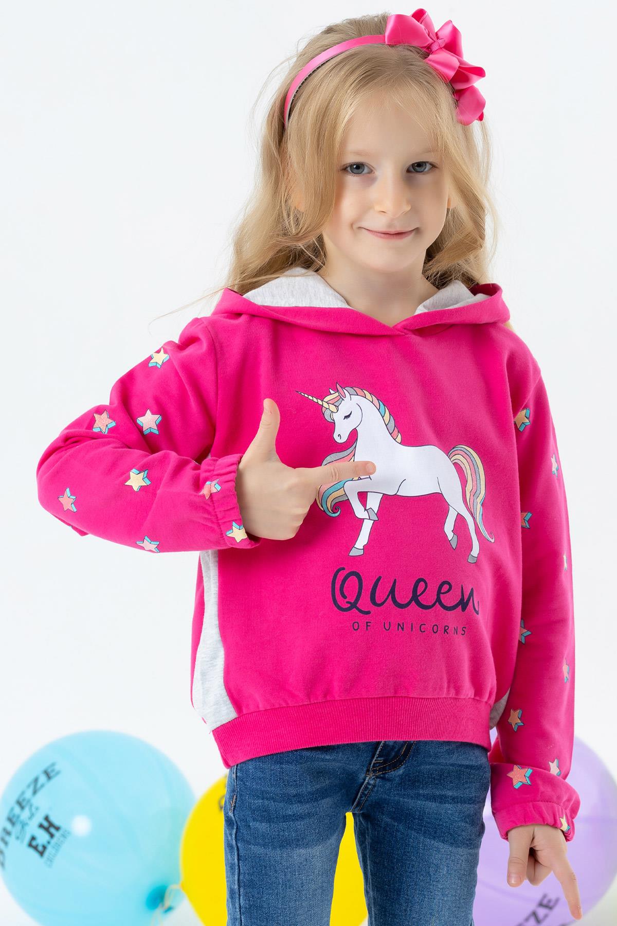 Breeze Kız Çocuk Sweatshirt Maskeli Unicorn Pembe (2 Yaş)
