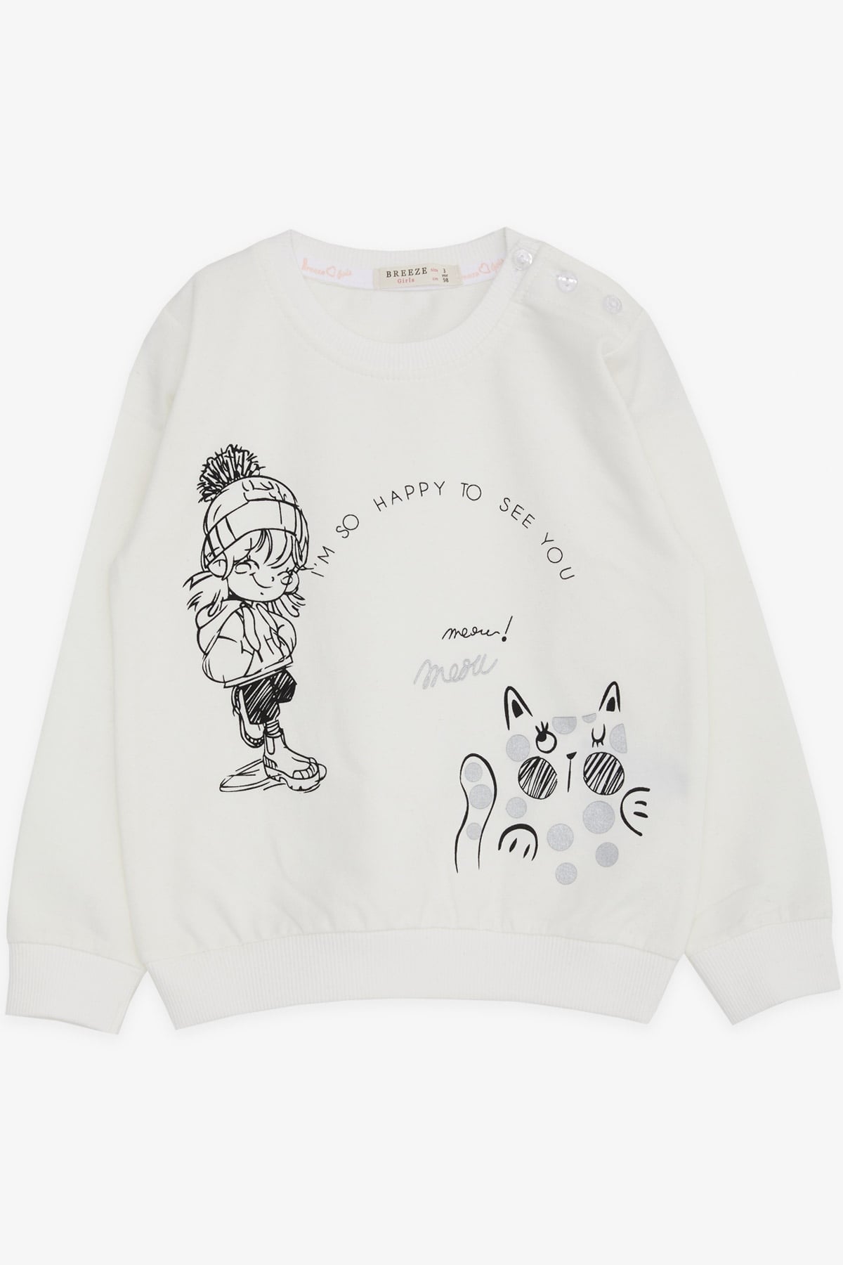 Breeze Kız Çocuk Sweatshirt Mutlu Kız Baskılı Ekru (1.5-5 Yaş)