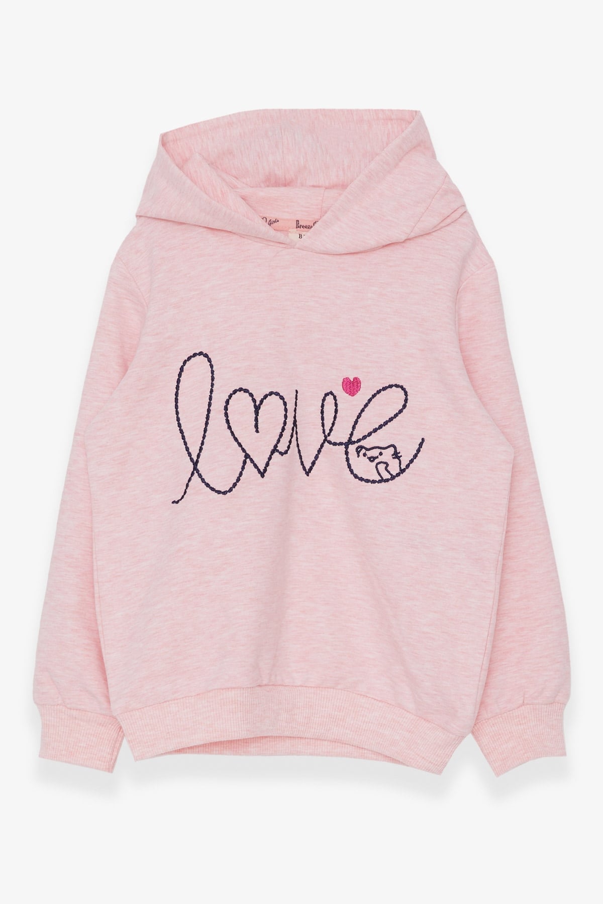 Breeze KIz Çocuk Sweatshirt Nakışlı Yazı Baskılı Somon Melanj (2-6 Yaş)