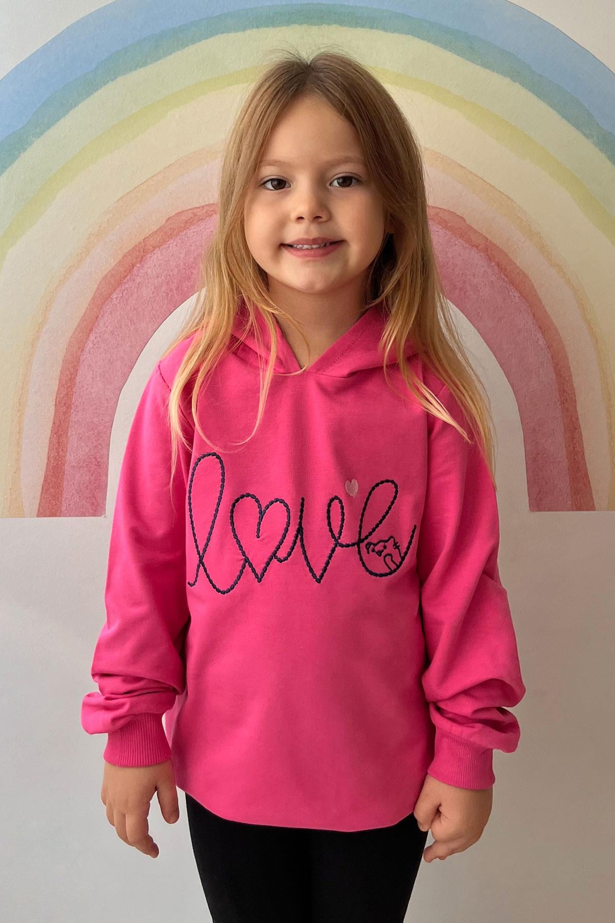 Breeze Kız Çocuk Sweatshirt Nakışlı Yazı Baskılı Pembe (2-5 Yaş)
